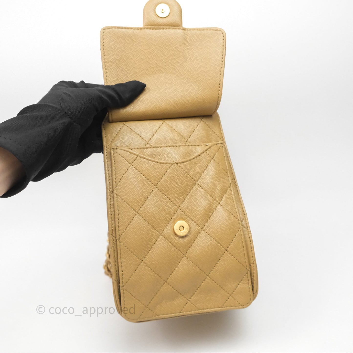 Chanel 25 Small Beige Caviar Aged Gold Hardware