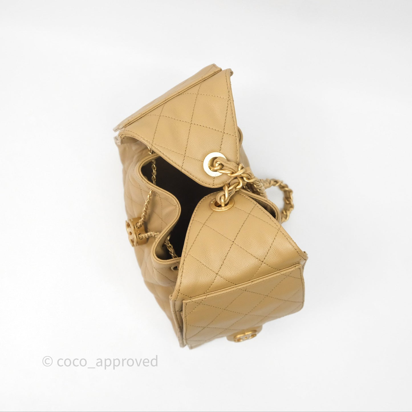 Chanel 25 Small Beige Caviar Aged Gold Hardware