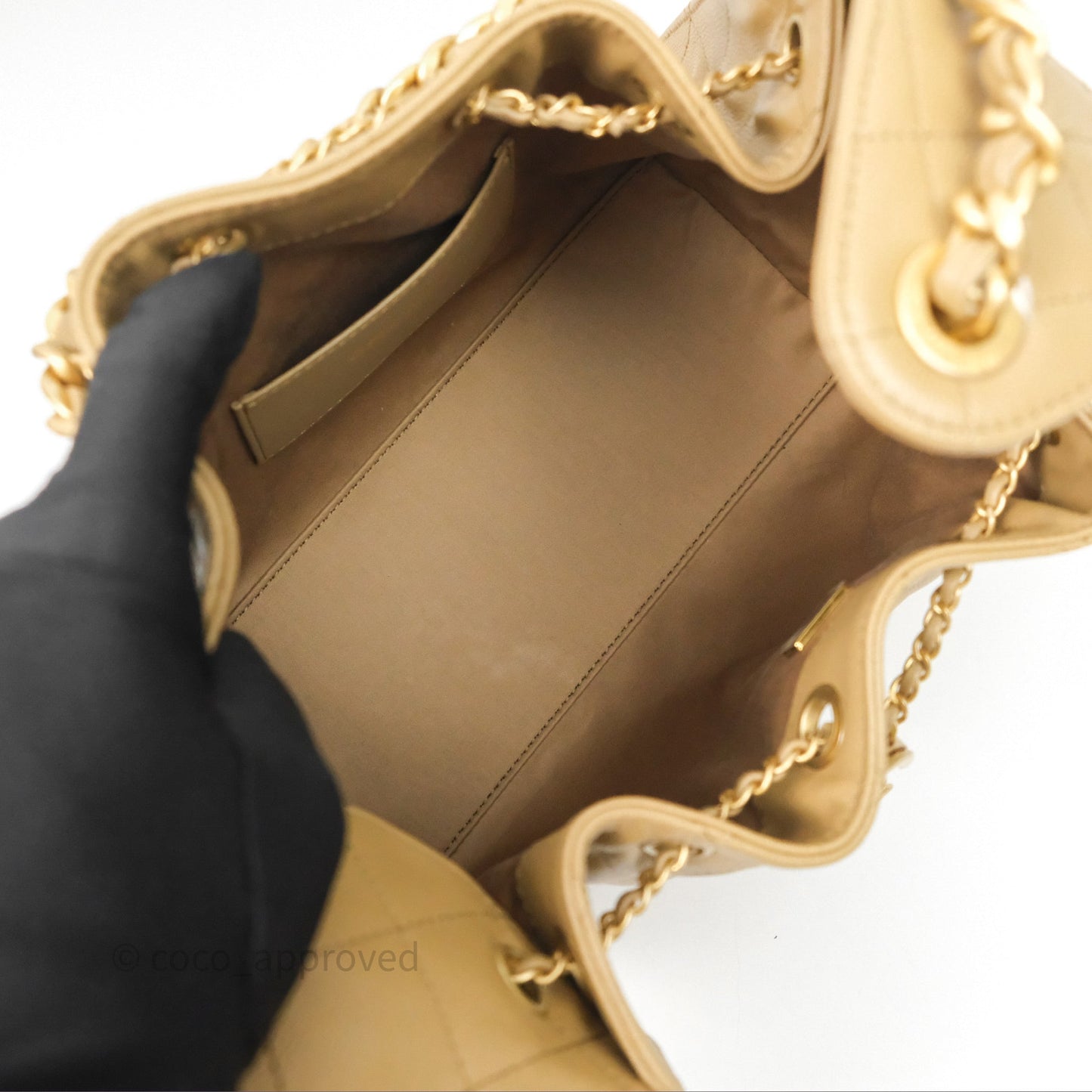 Chanel 25 Small Beige Caviar Aged Gold Hardware
