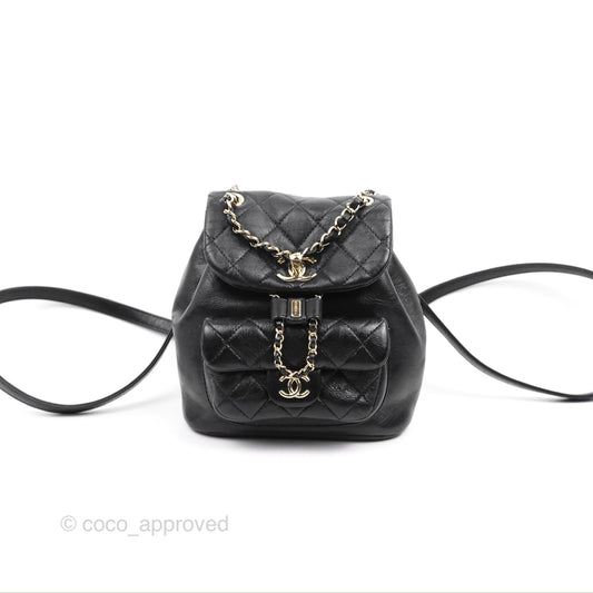 Chanel Quilted Small Duma Drawstring Backpack Black Calfskin Gold Hardware