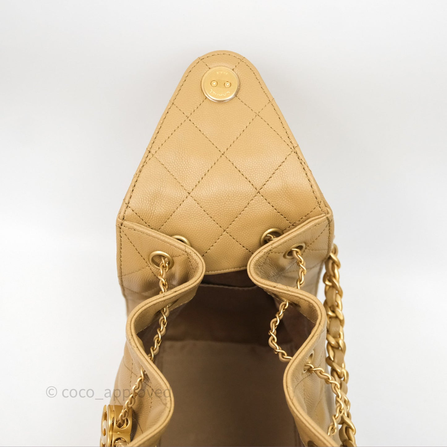 Chanel 25 Small Beige Caviar Aged Gold Hardware