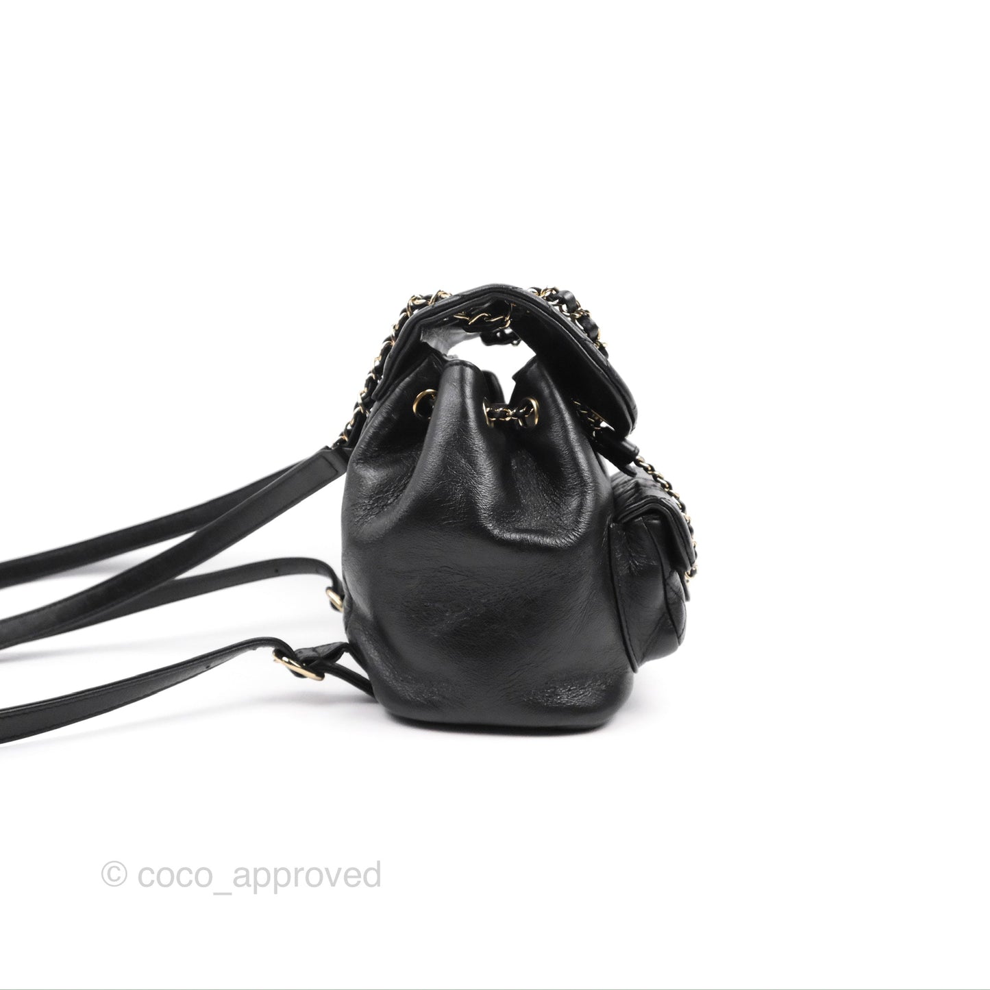 Chanel Quilted Small Duma Drawstring Backpack Black Calfskin Gold Hardware