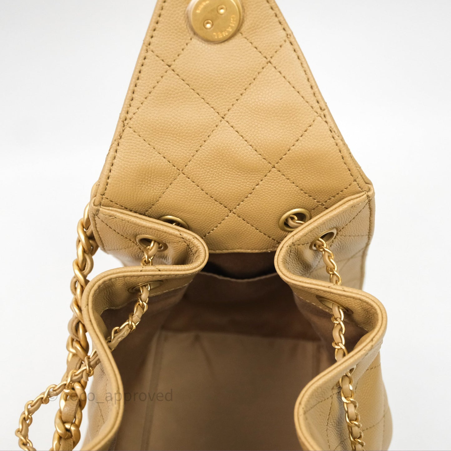 Chanel 25 Small Beige Caviar Aged Gold Hardware