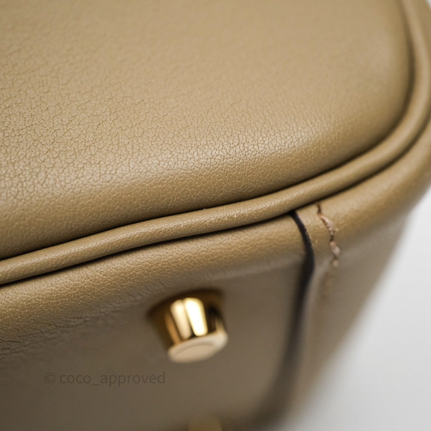 Hermès Mini Lindy II Swift Beige Marfa 8Q/Gris Misty H0 Gold Hardware