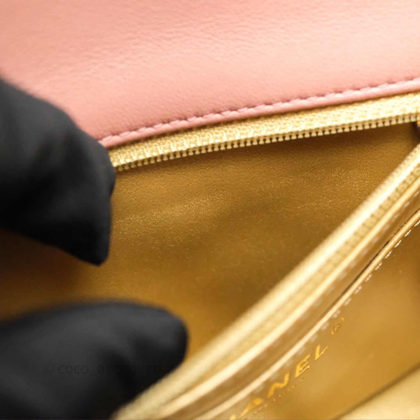 Chanel Pearl Crush Mini Square Quilted Pink Lambskin Aged Gold Hardware