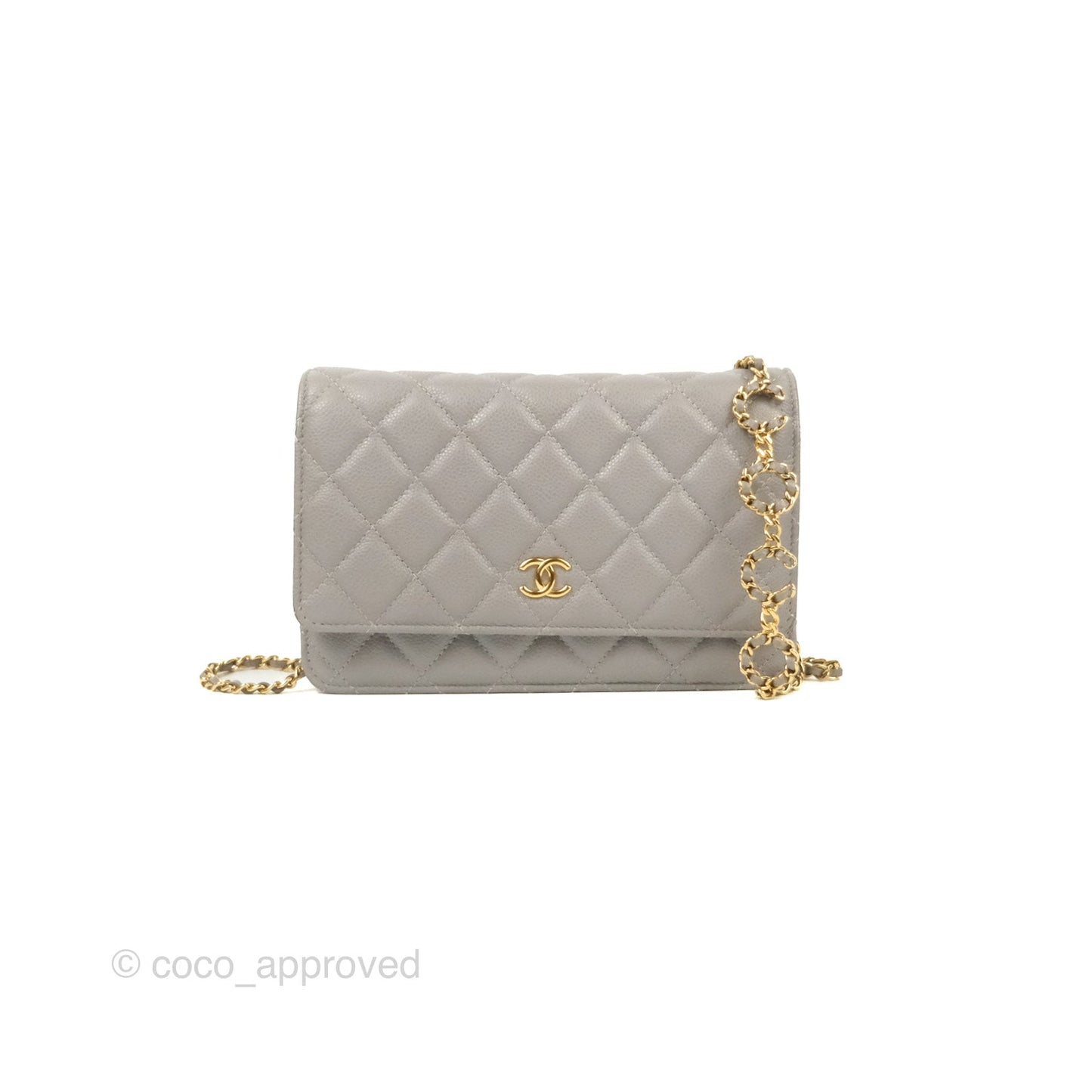 Chanel Quilted WOC Wallet on Chain CC Coco Chain Grey Caviar Gold Hardware