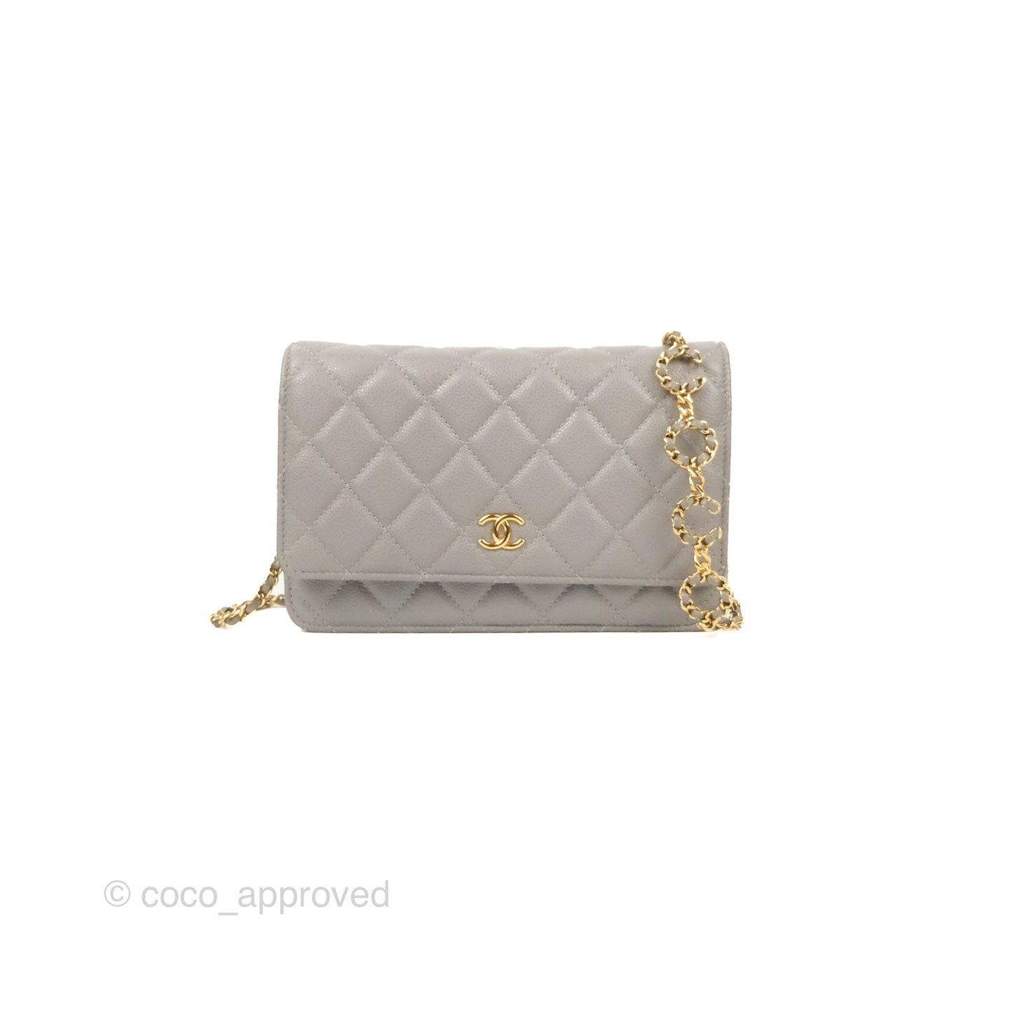 Chanel Quilted WOC Wallet on Chain CC Coco Chain Grey Caviar Gold Hardware