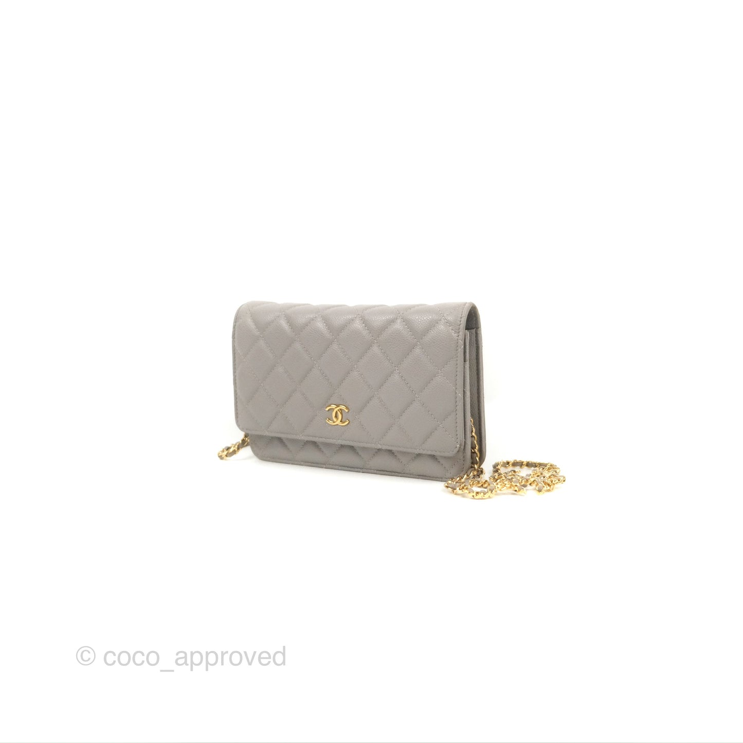 Chanel Quilted WOC Wallet on Chain CC Coco Chain Grey Caviar Gold Hardware