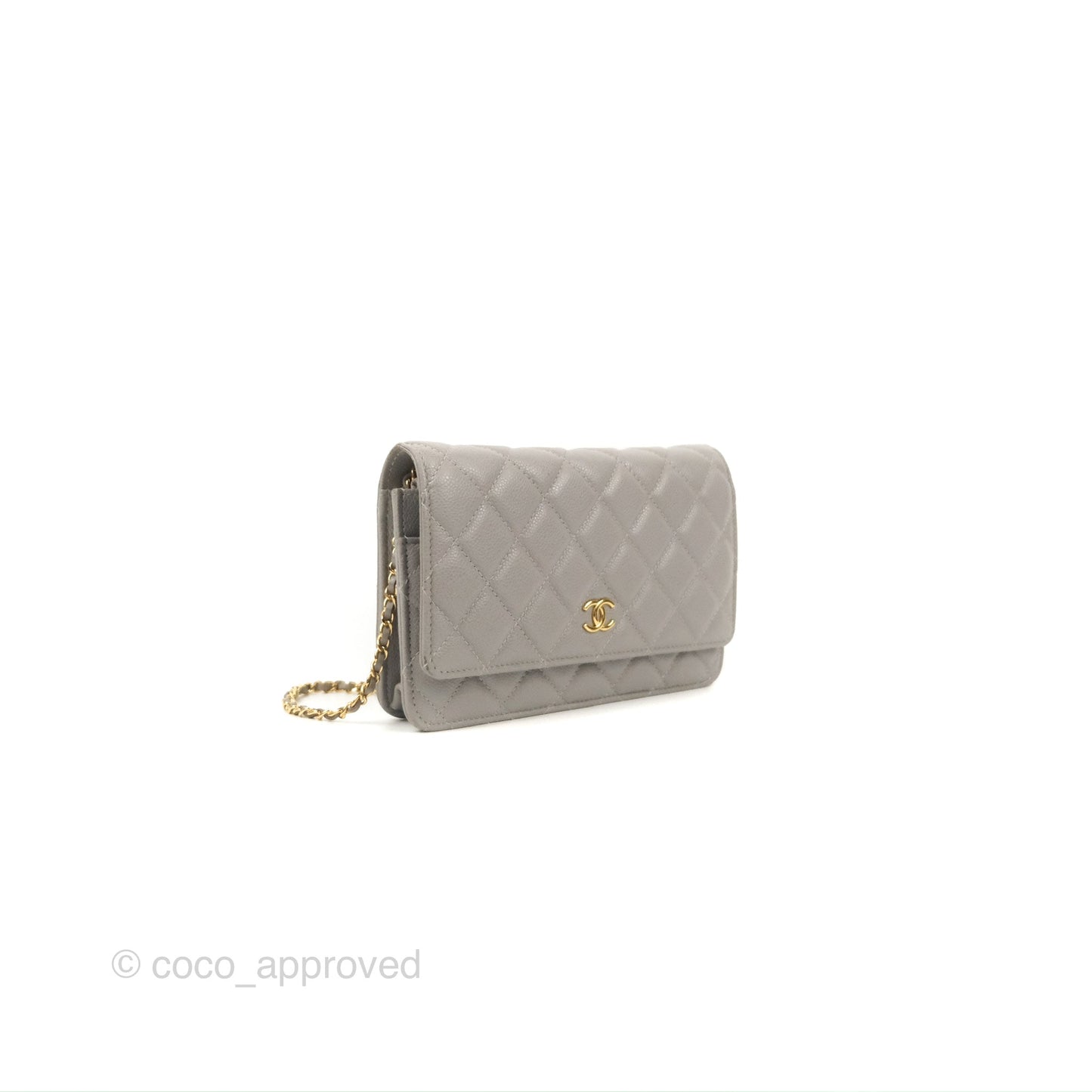 Chanel Quilted WOC Wallet on Chain CC Coco Chain Grey Caviar Gold Hardware