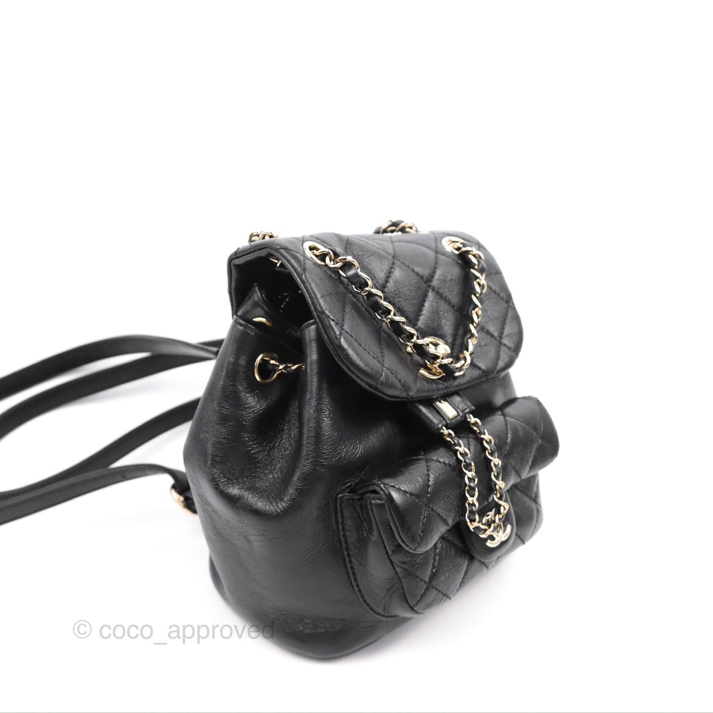 Chanel Quilted Small Duma Drawstring Backpack Black Calfskin Gold Hardware