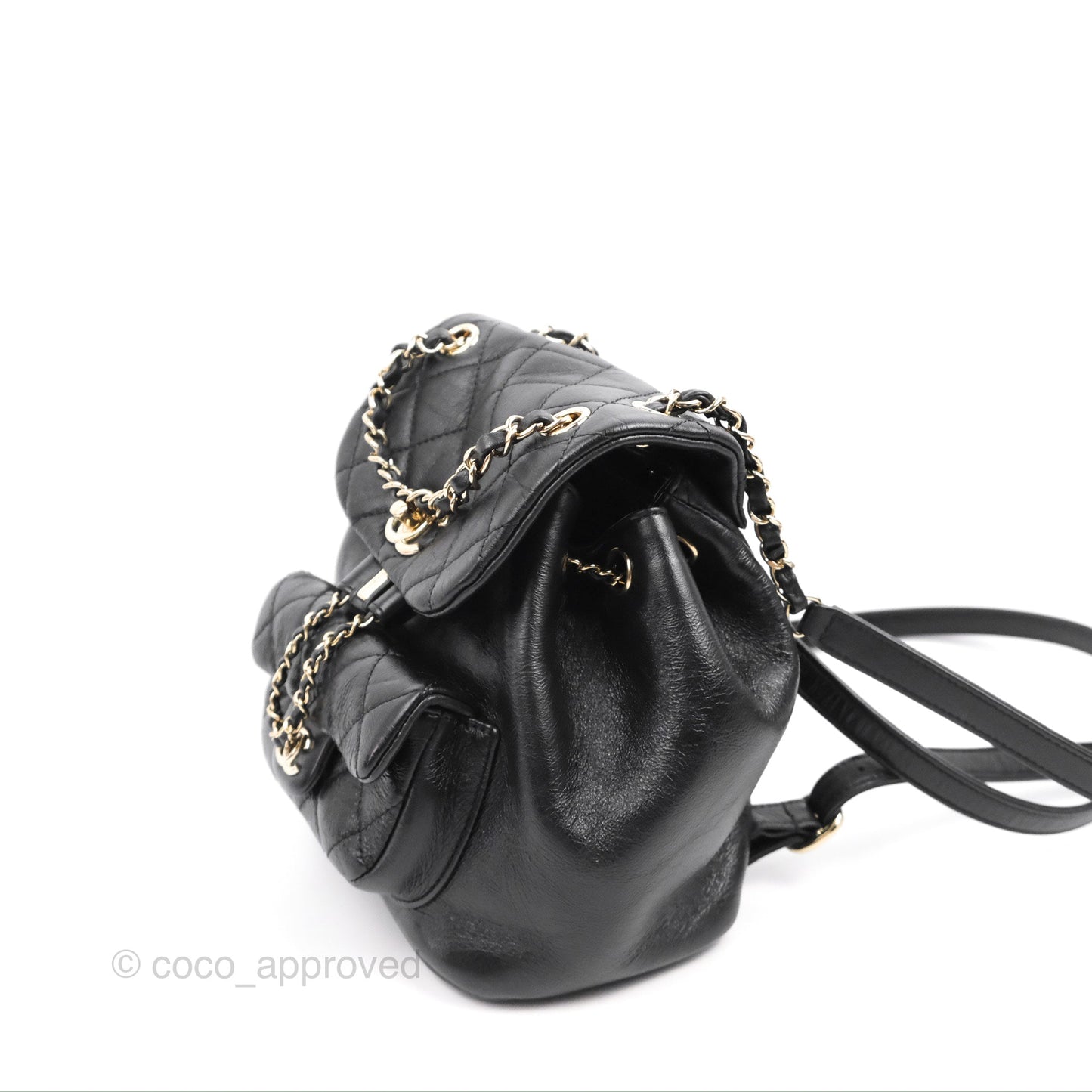Chanel Quilted Small Duma Drawstring Backpack Black Calfskin Gold Hardware