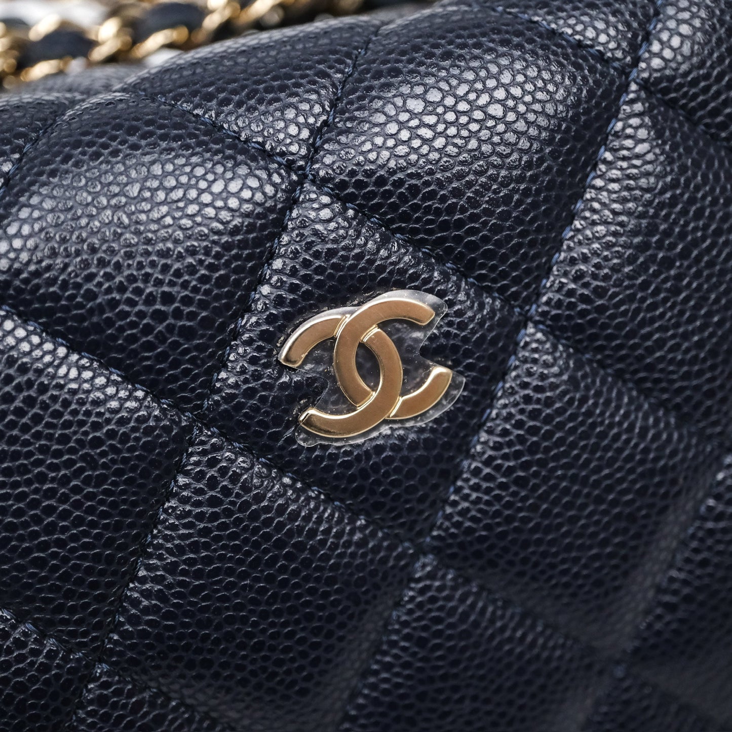 Chanel Quilted Hobo With Chain Dark Navy Caviar Gold Hardware