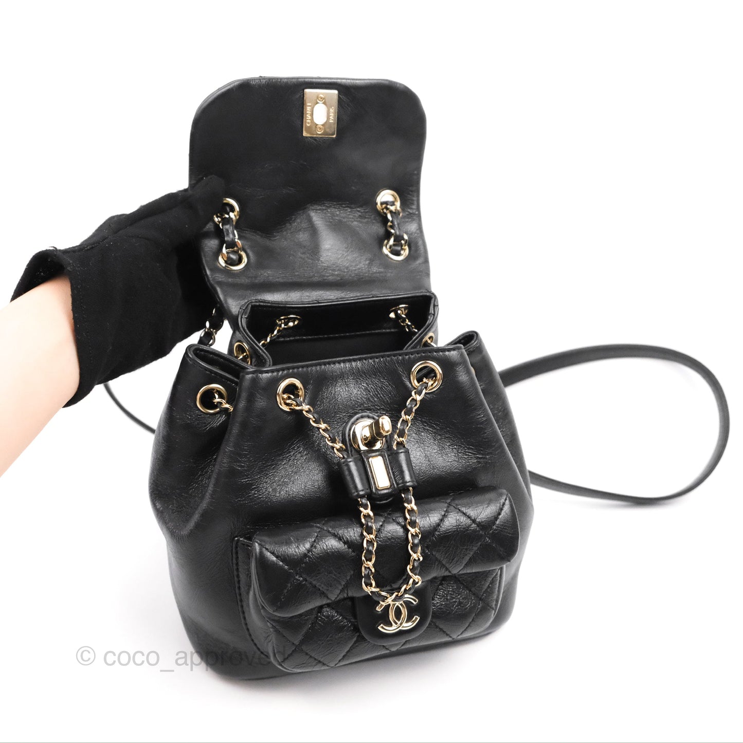 Chanel Quilted Small Duma Drawstring Backpack Black Calfskin Gold Hardware