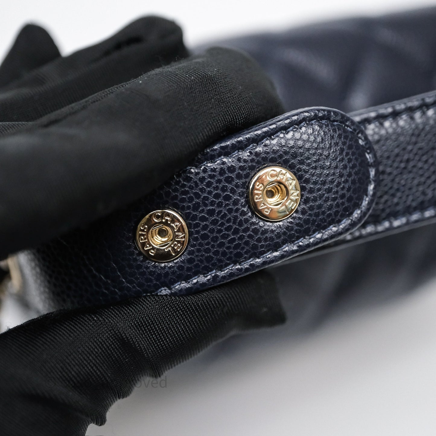 Chanel Quilted Hobo With Chain Dark Navy Caviar Gold Hardware