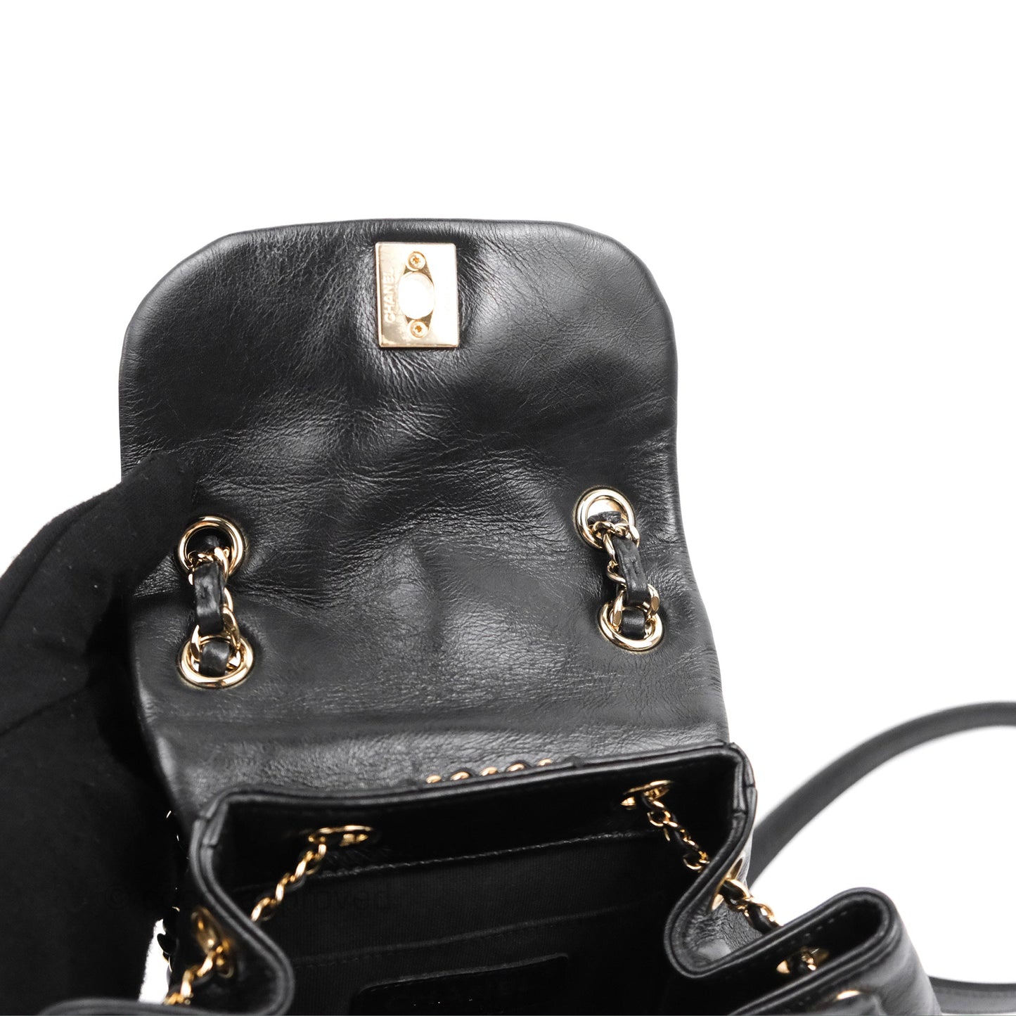 Chanel Quilted Small Duma Drawstring Backpack Black Calfskin Gold Hardware