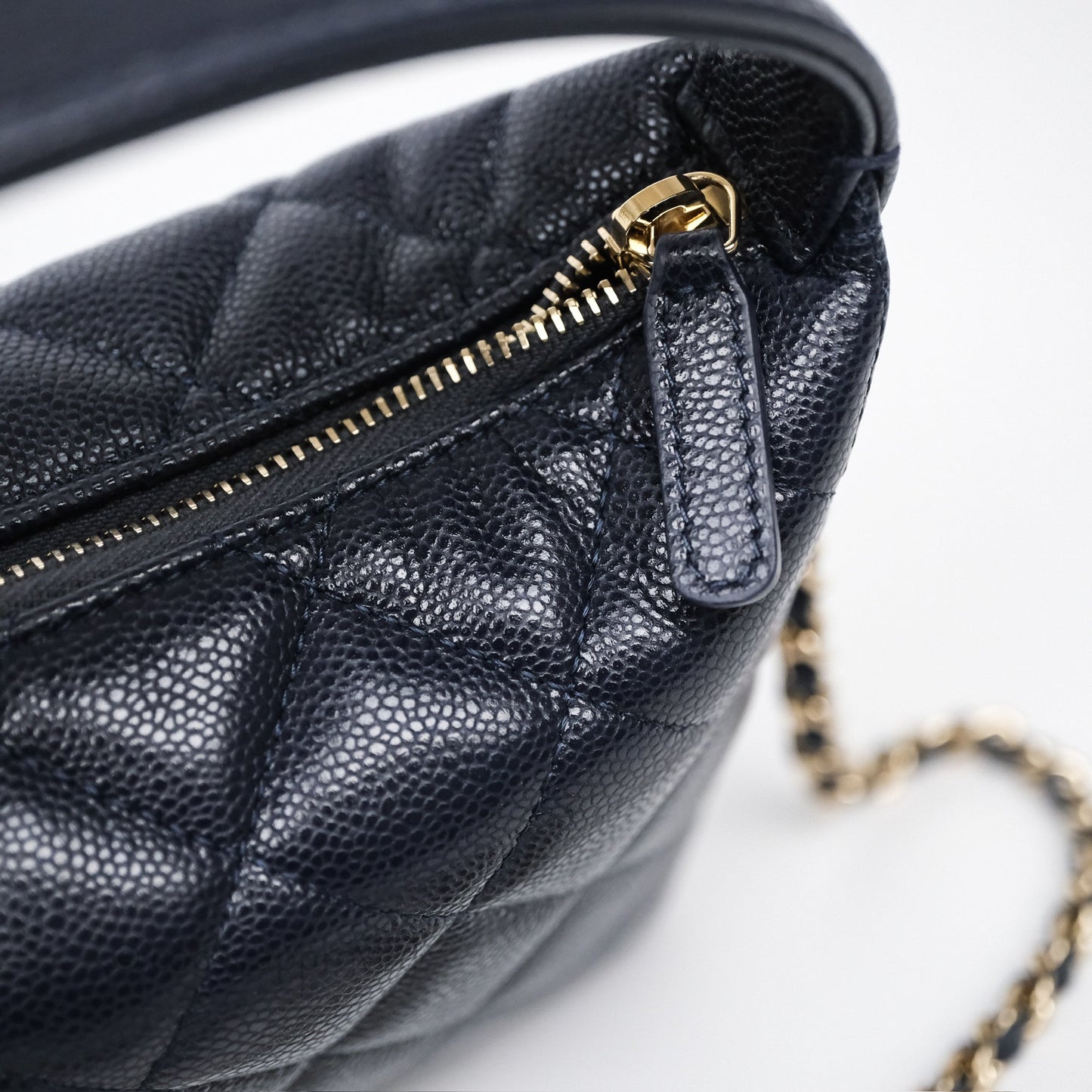 Chanel Quilted Hobo With Chain Dark Navy Caviar Gold Hardware