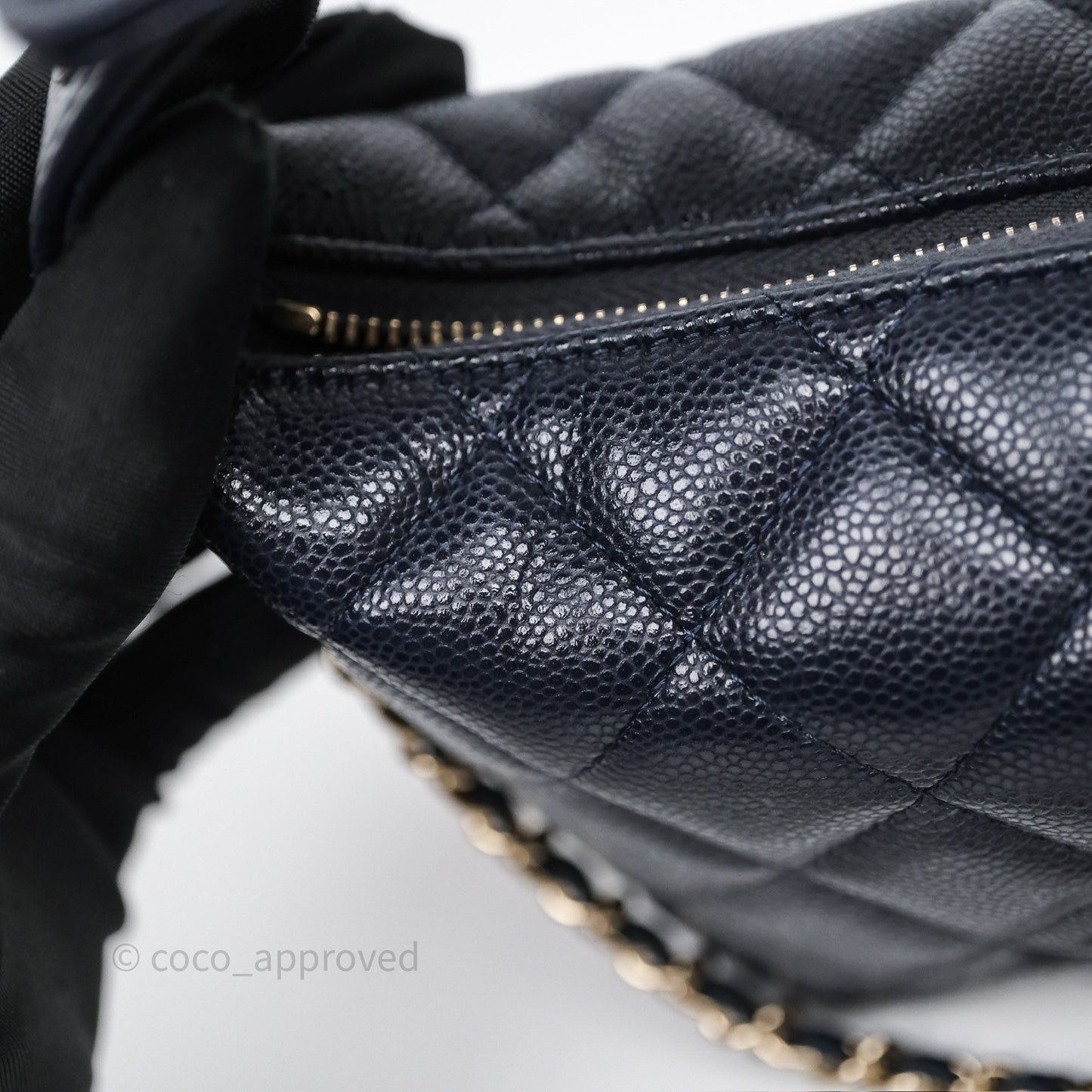 Chanel Quilted Hobo With Chain Dark Navy Caviar Gold Hardware
