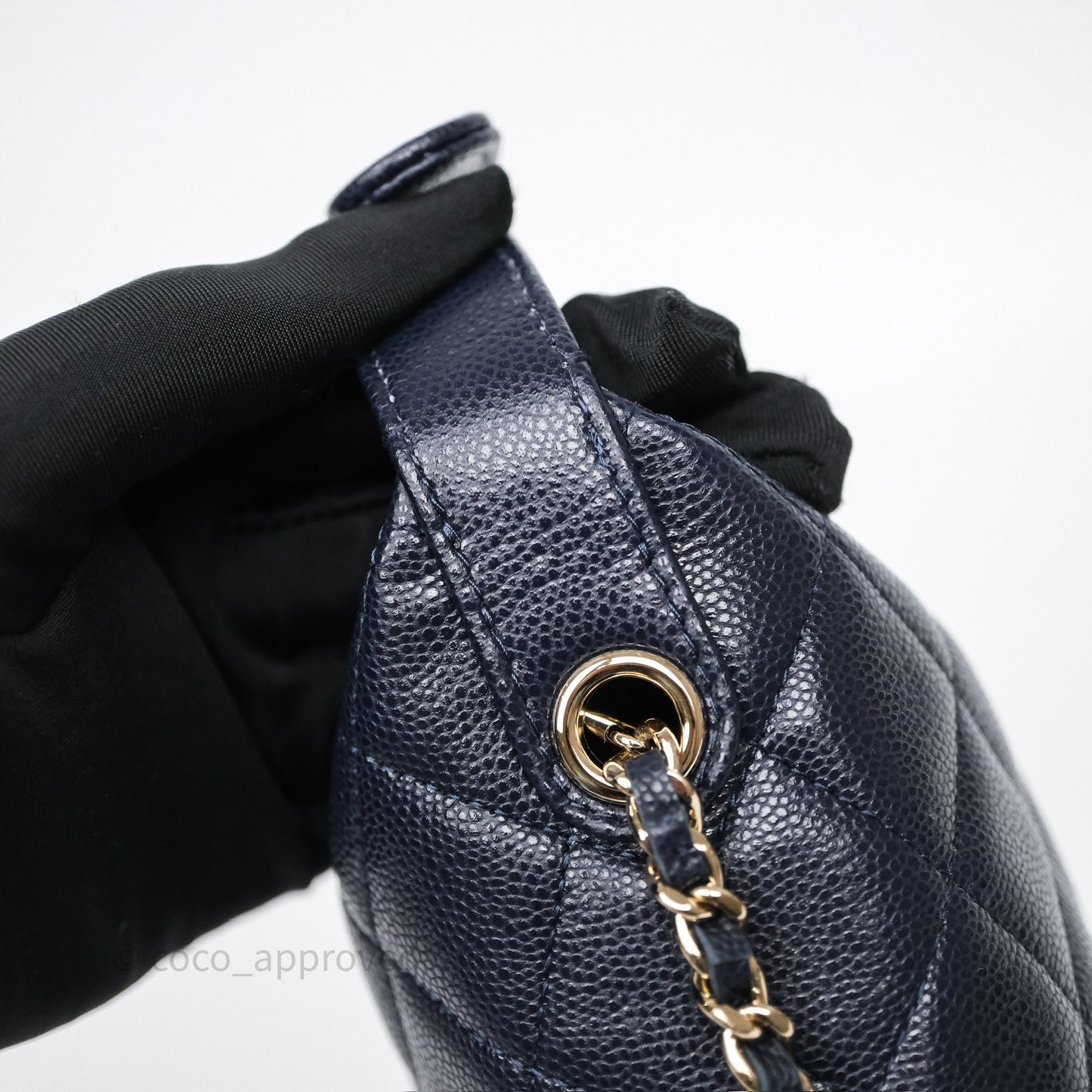 Chanel Quilted Hobo With Chain Dark Navy Caviar Gold Hardware