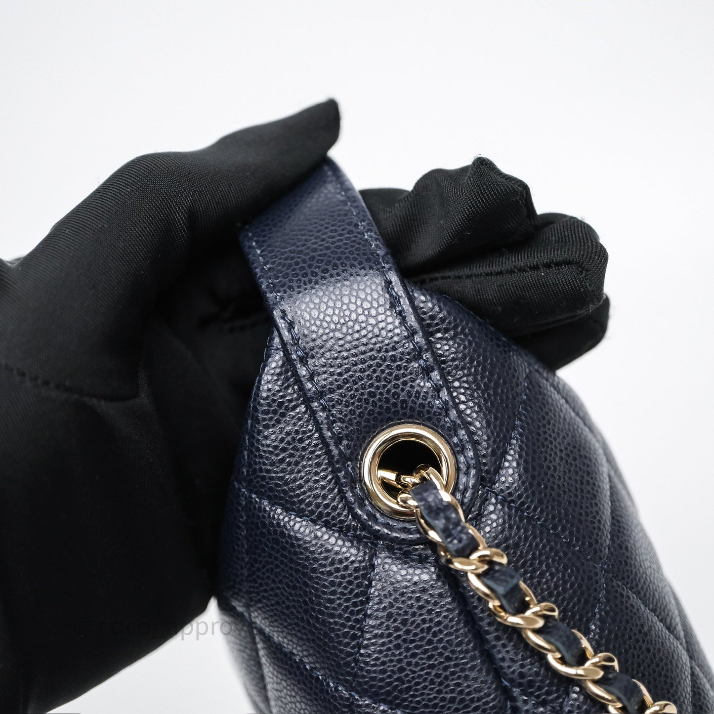 Chanel Quilted Hobo With Chain Dark Navy Caviar Gold Hardware
