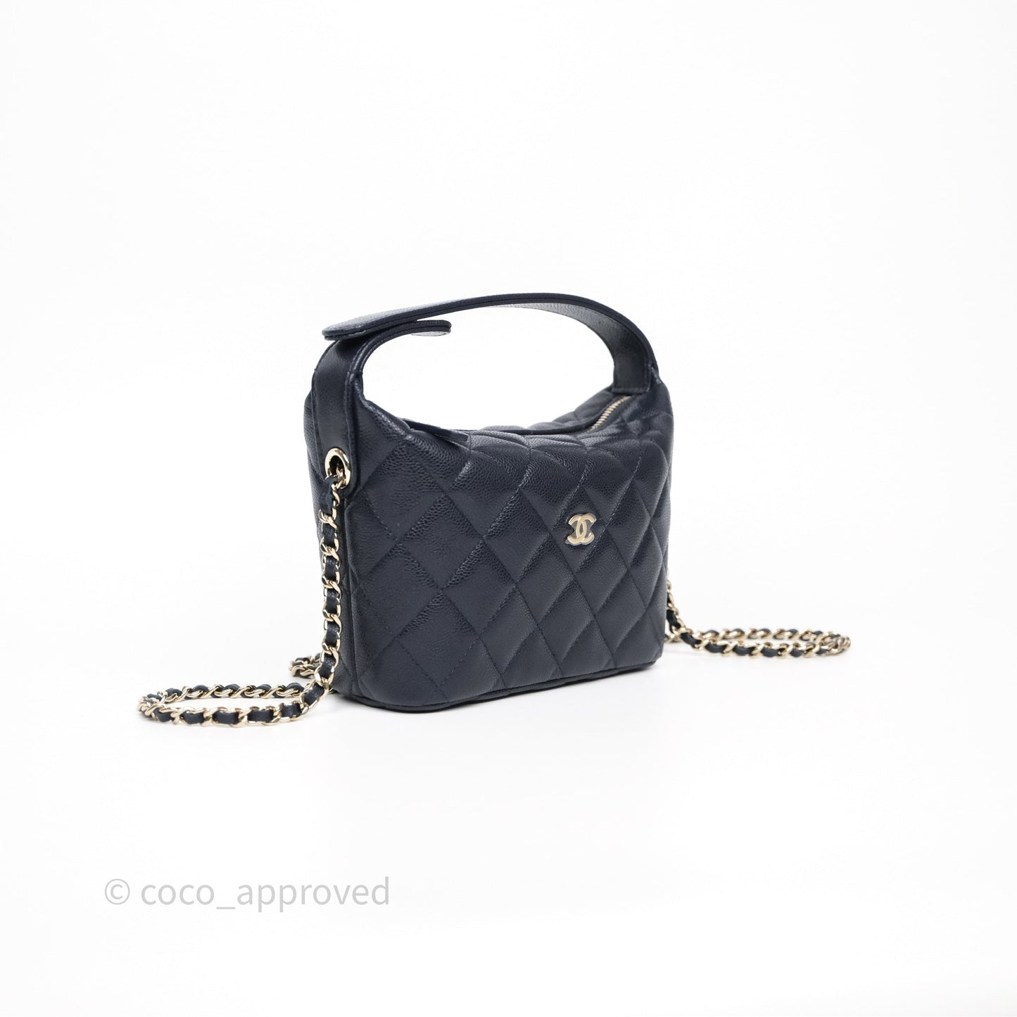 Chanel Quilted Hobo With Chain Dark Navy Caviar Gold Hardware
