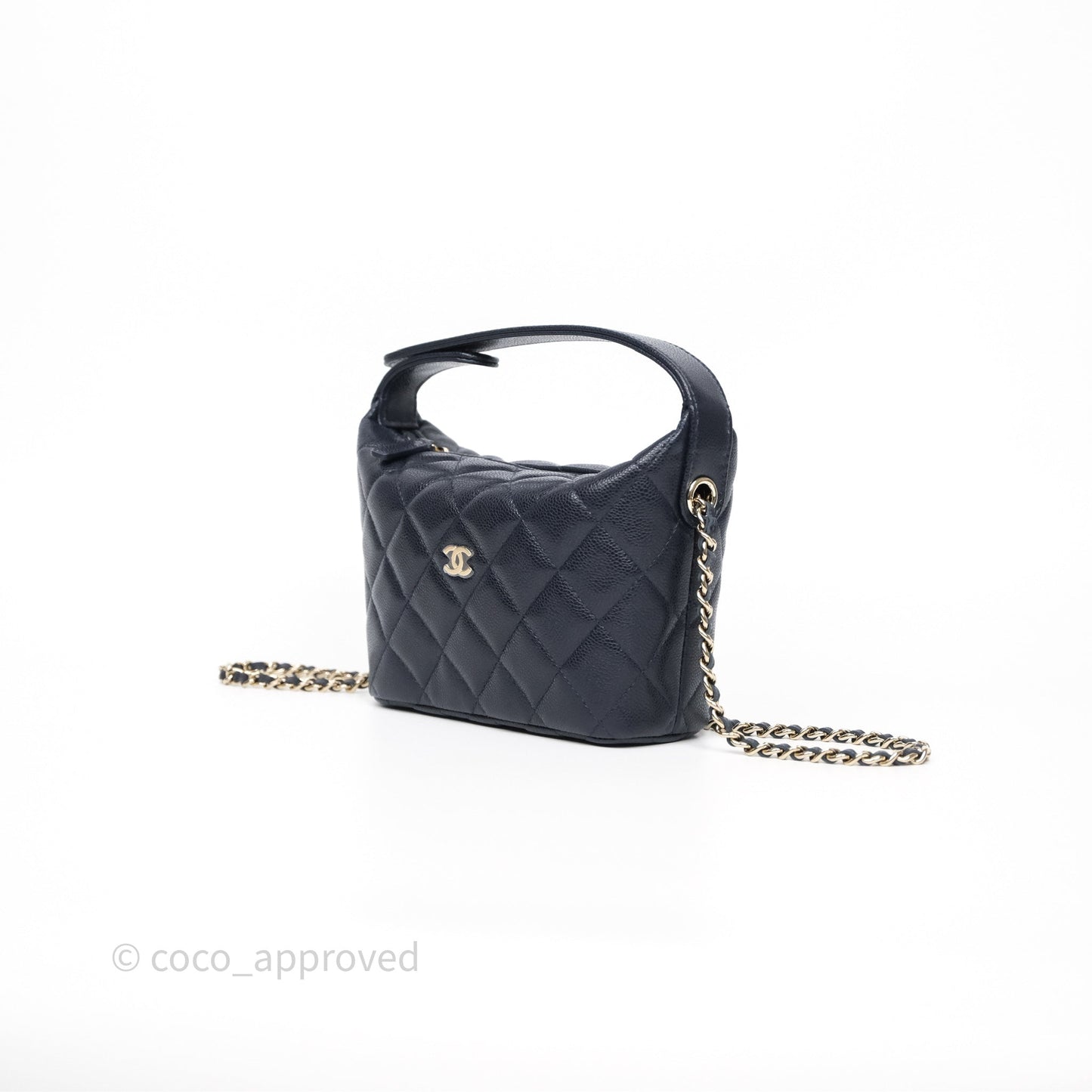 Chanel Quilted Hobo With Chain Dark Navy Caviar Gold Hardware