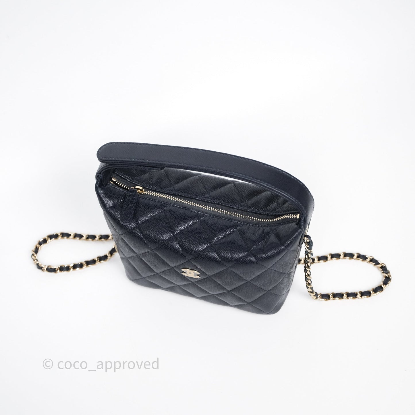 Chanel Quilted Hobo With Chain Dark Navy Caviar Gold Hardware