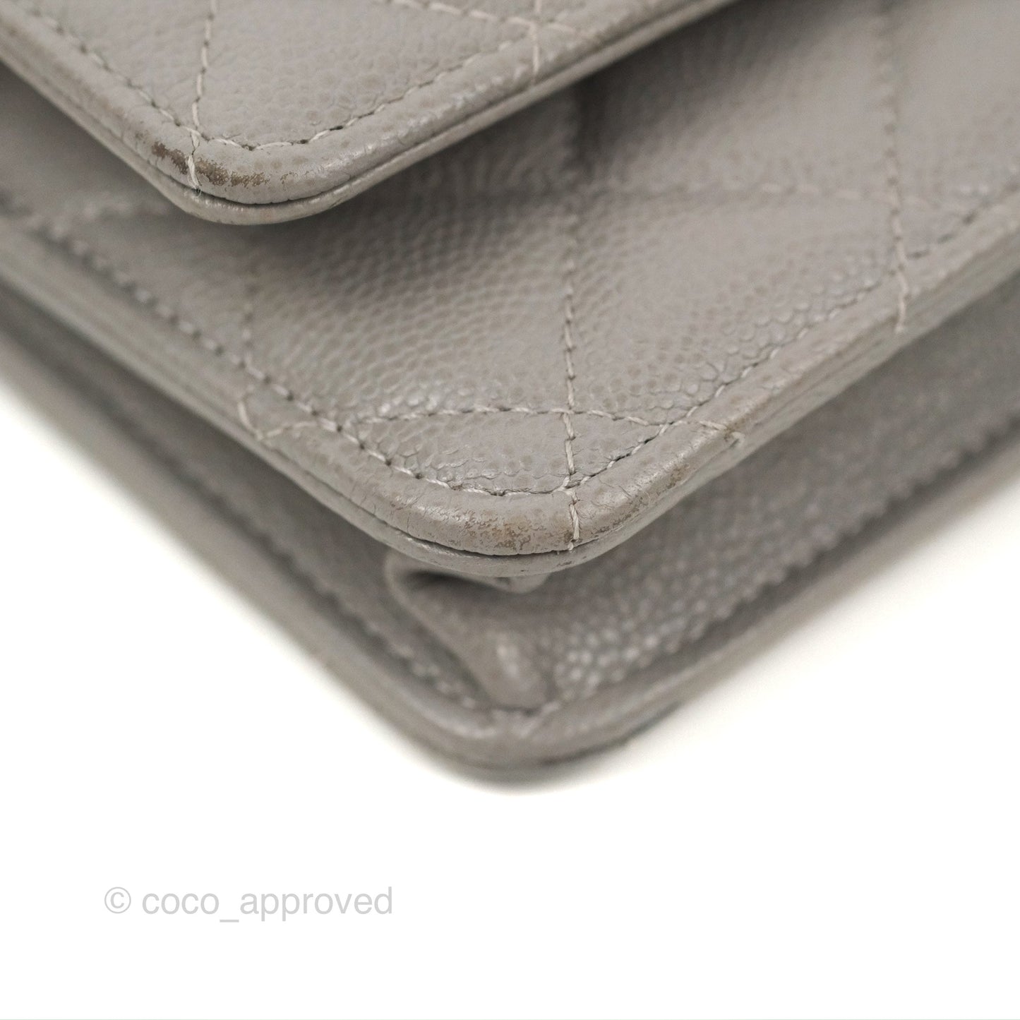 Chanel Quilted WOC Wallet on Chain CC Coco Chain Grey Caviar Gold Hardware