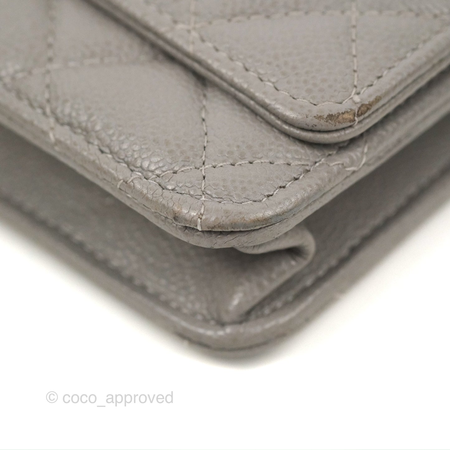 Chanel Quilted WOC Wallet on Chain CC Coco Chain Grey Caviar Gold Hardware