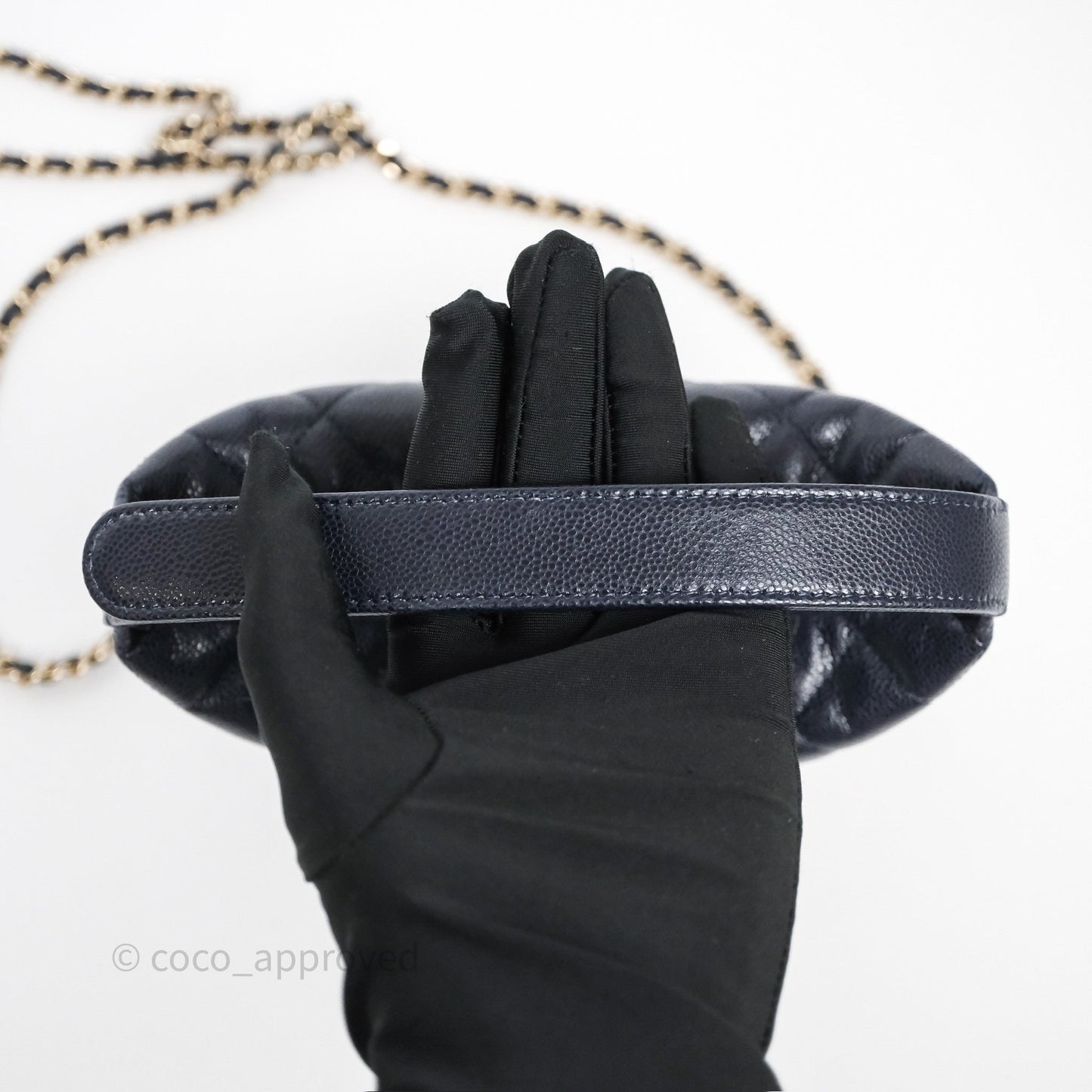 Chanel Quilted Hobo With Chain Dark Navy Caviar Gold Hardware
