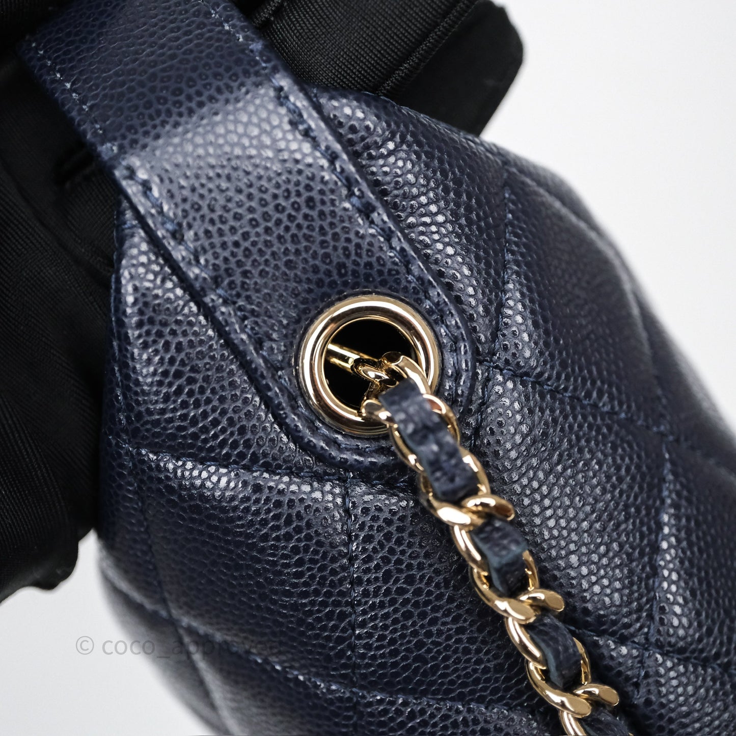 Chanel Quilted Hobo With Chain Dark Navy Caviar Gold Hardware