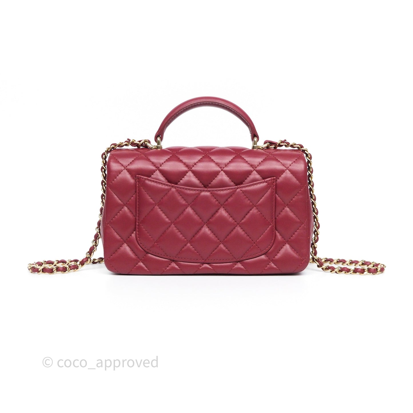 Chanel Top Handle Mini Rectangular Flap Dark Red Lambskin Gold Hardware