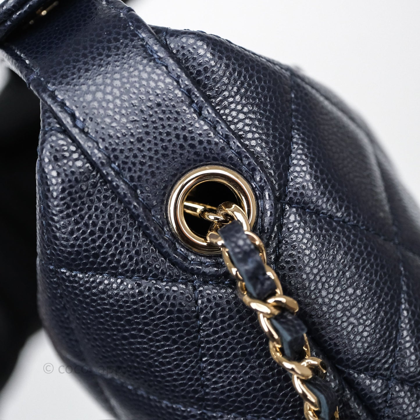 Chanel Quilted Hobo With Chain Dark Navy Caviar Gold Hardware