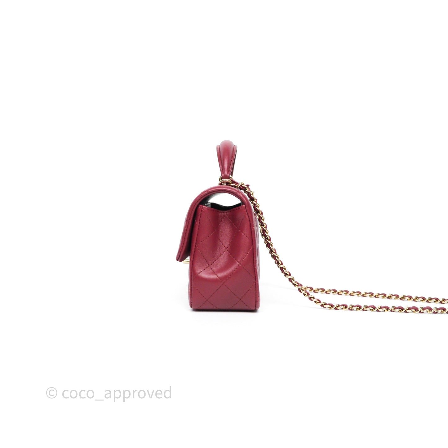 Chanel Top Handle Mini Rectangular Flap Dark Red Lambskin Gold Hardware