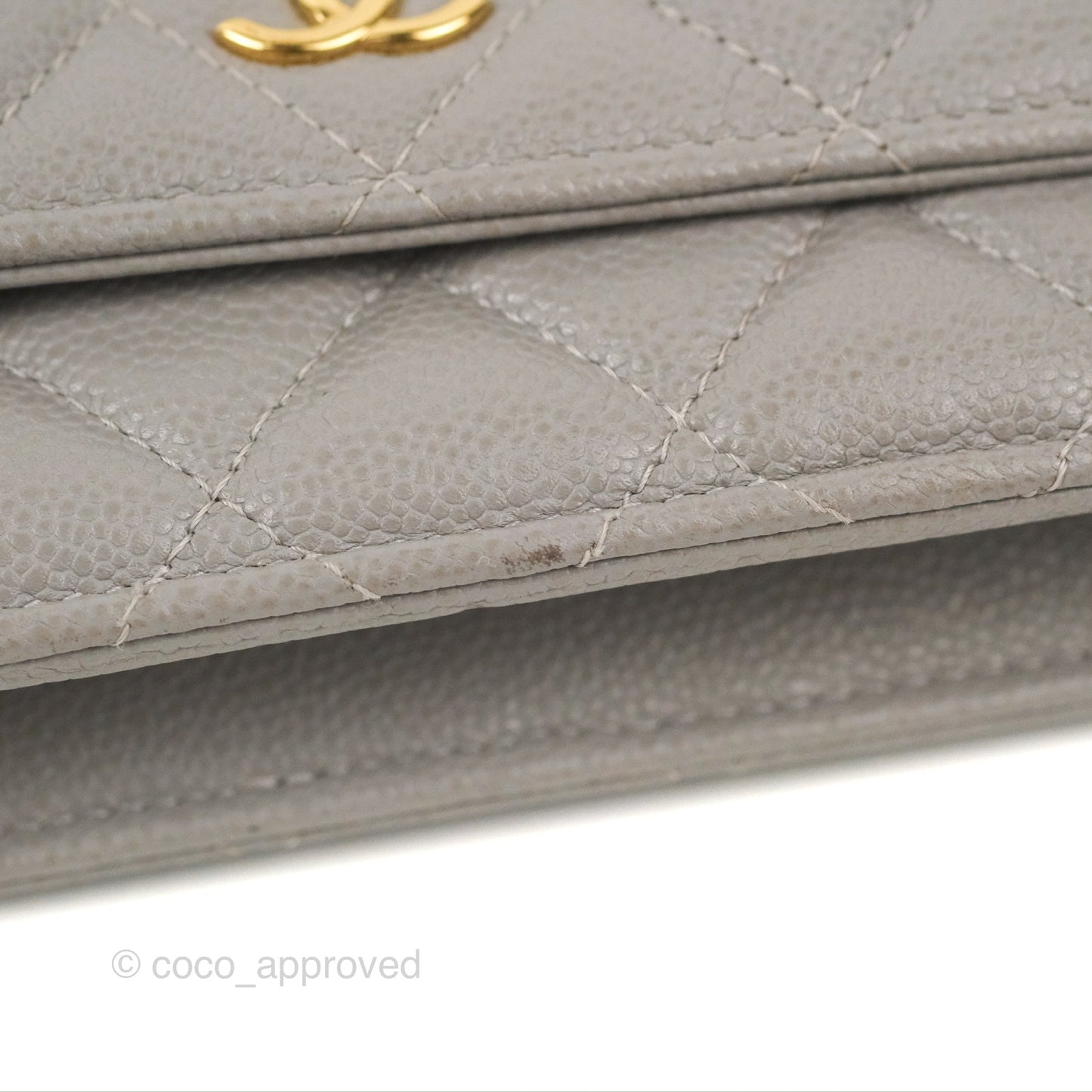 Chanel Quilted WOC Wallet on Chain CC Coco Chain Grey Caviar Gold Hardware