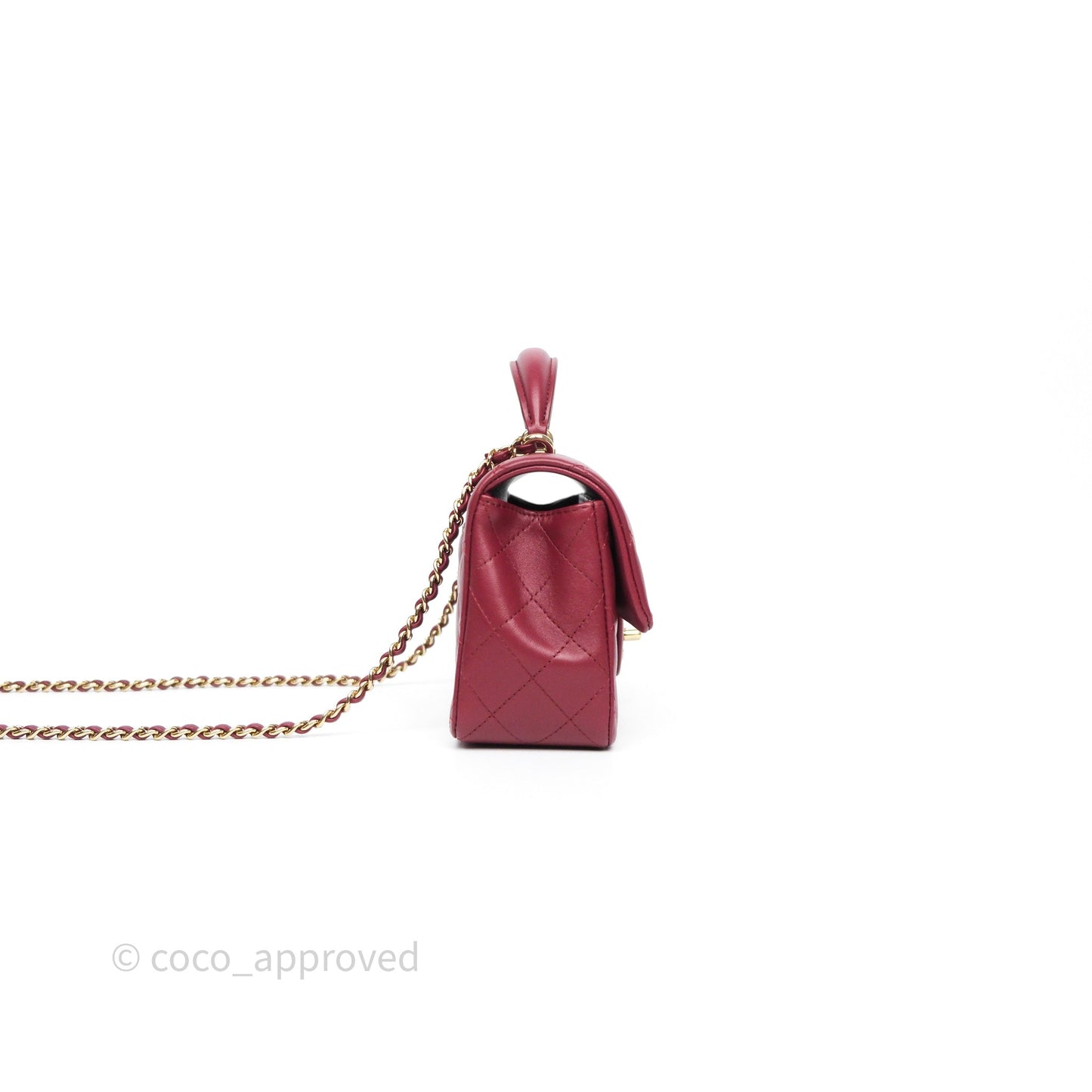 Chanel Top Handle Mini Rectangular Flap Dark Red Lambskin Gold Hardware