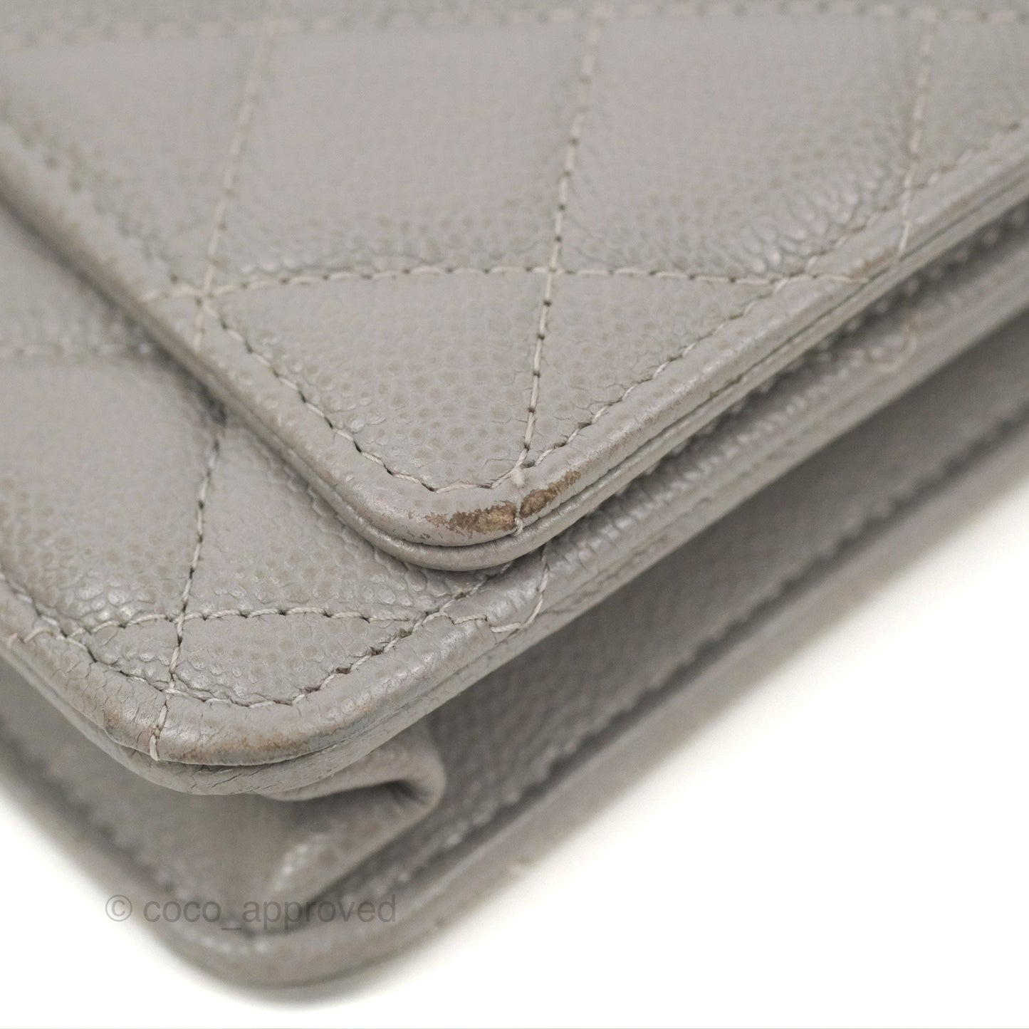 Chanel Quilted WOC Wallet on Chain CC Coco Chain Grey Caviar Gold Hardware