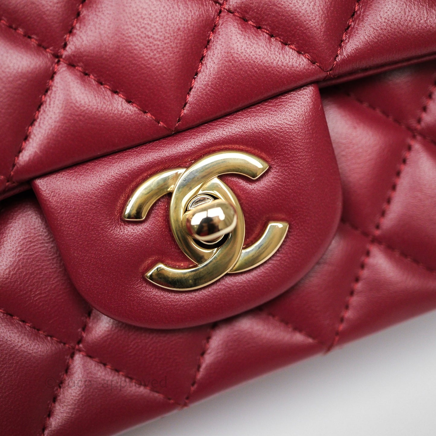 Chanel Top Handle Mini Rectangular Flap Dark Red Lambskin Gold Hardware