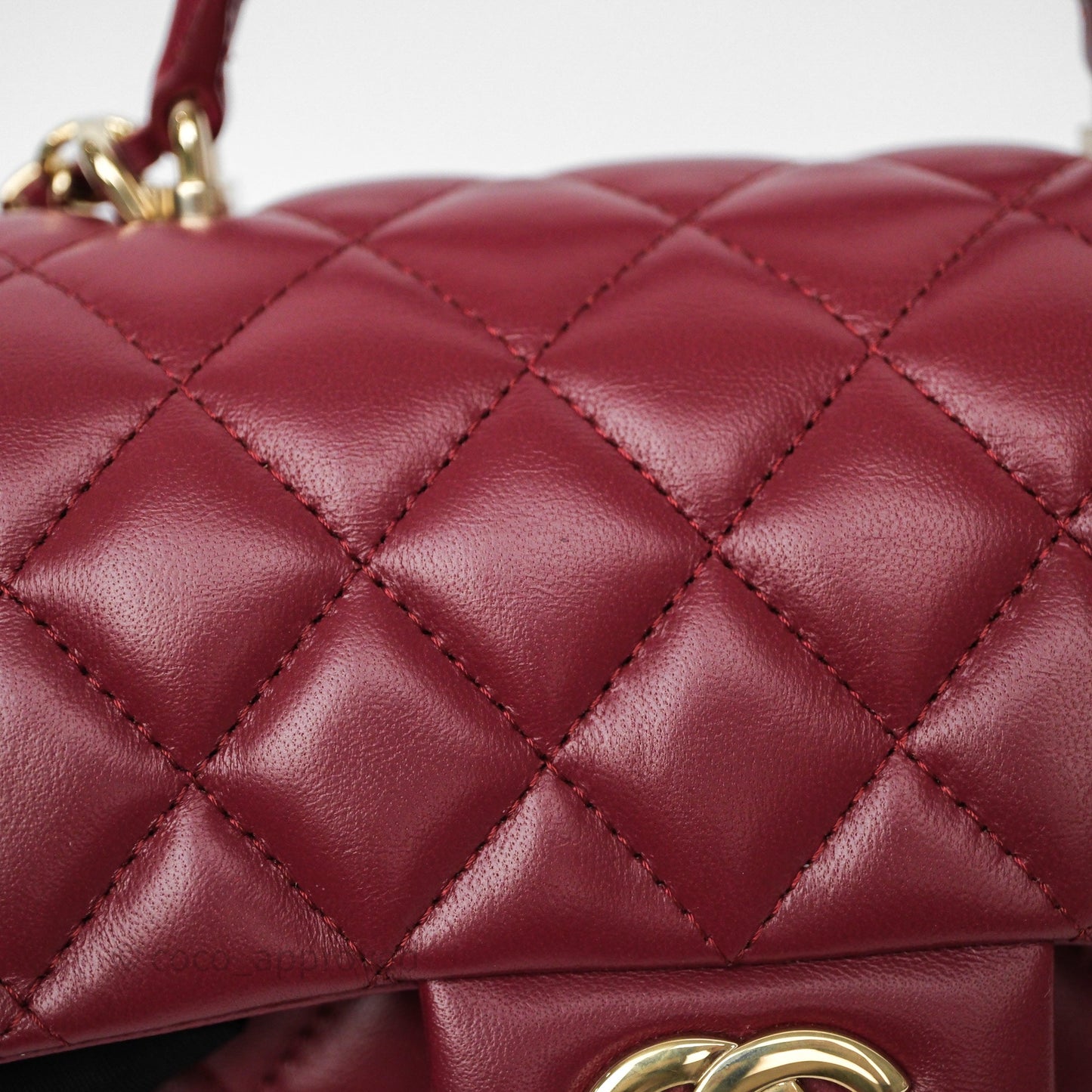 Chanel Top Handle Mini Rectangular Flap Dark Red Lambskin Gold Hardware