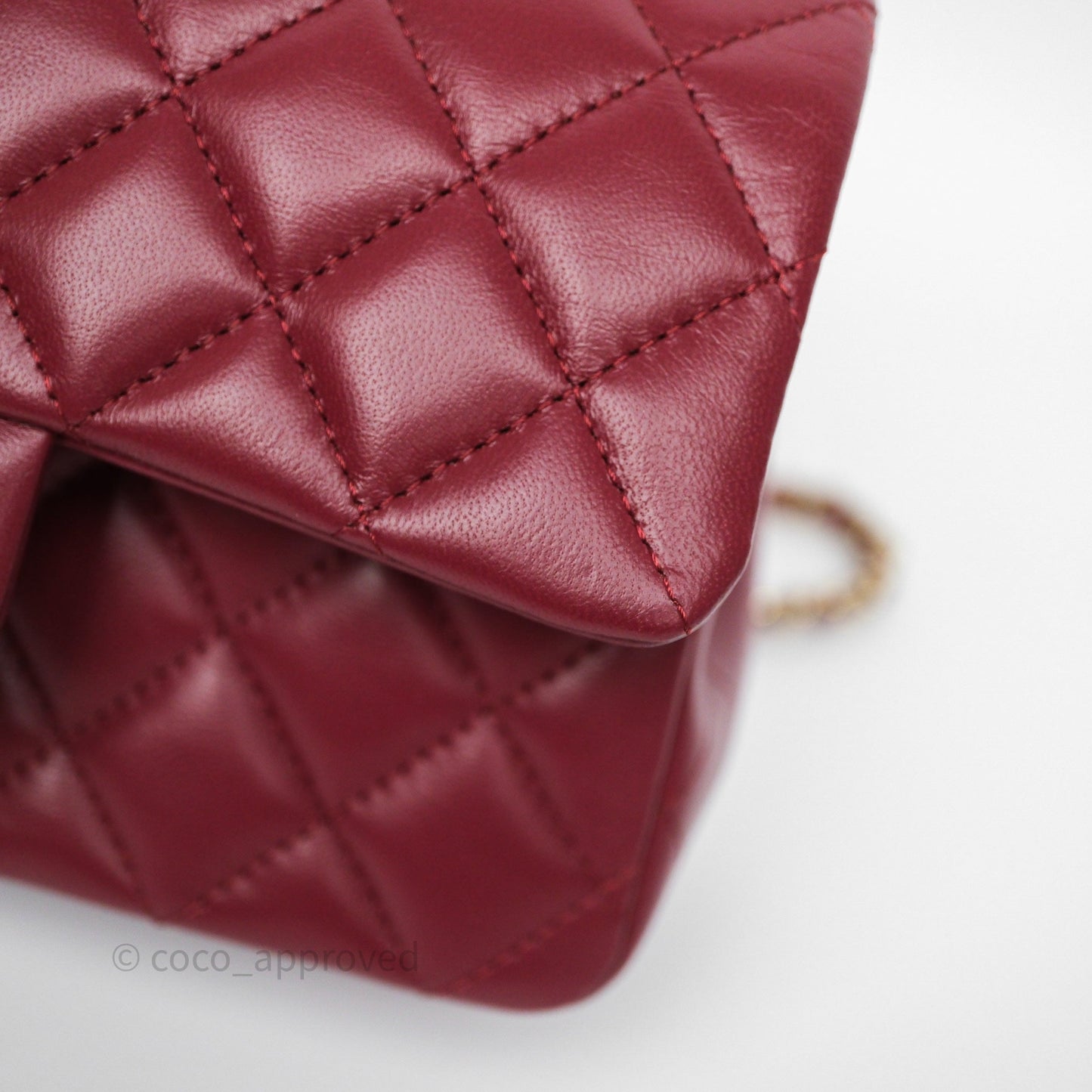 Chanel Top Handle Mini Rectangular Flap Dark Red Lambskin Gold Hardware