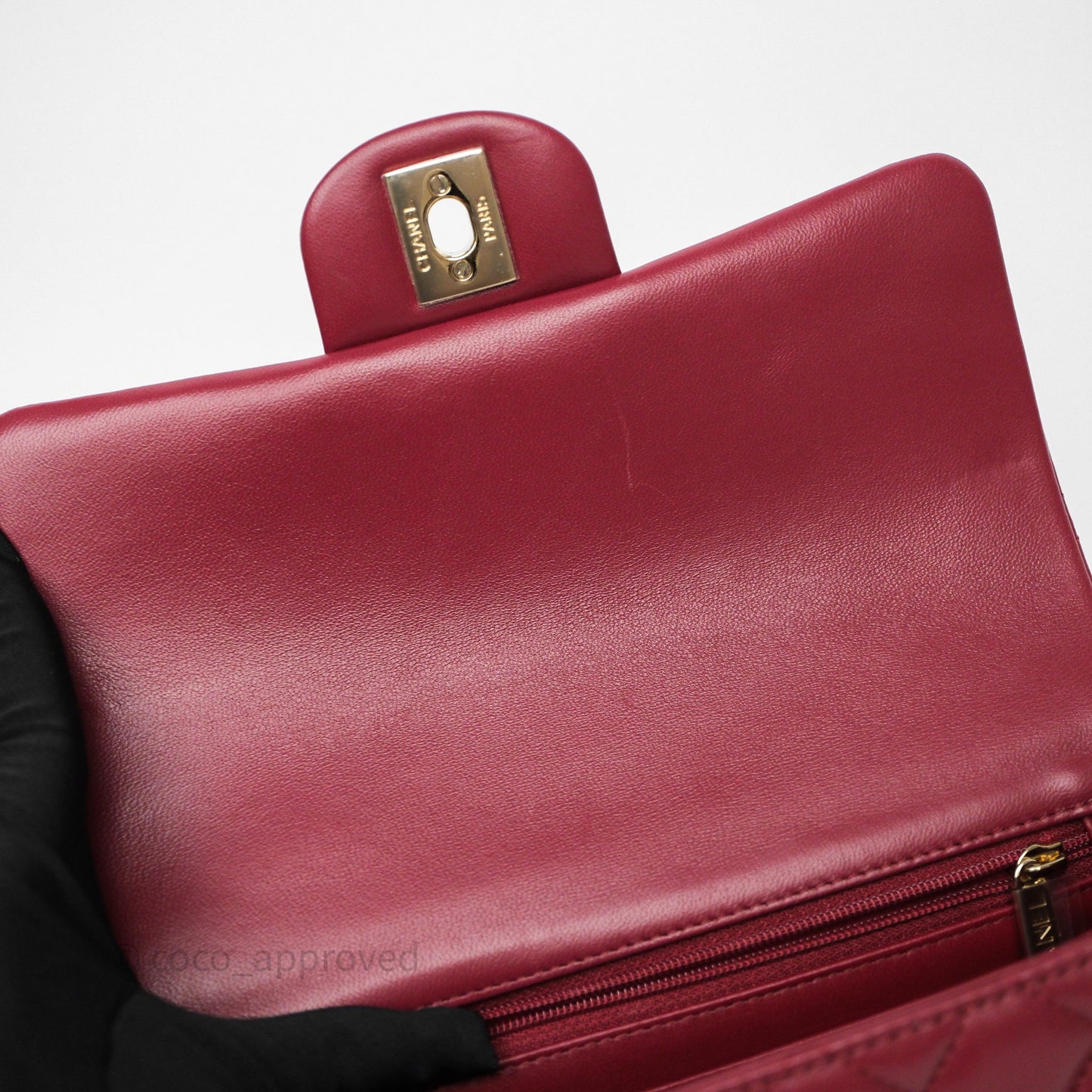 Chanel Top Handle Mini Rectangular Flap Dark Red Lambskin Gold Hardware