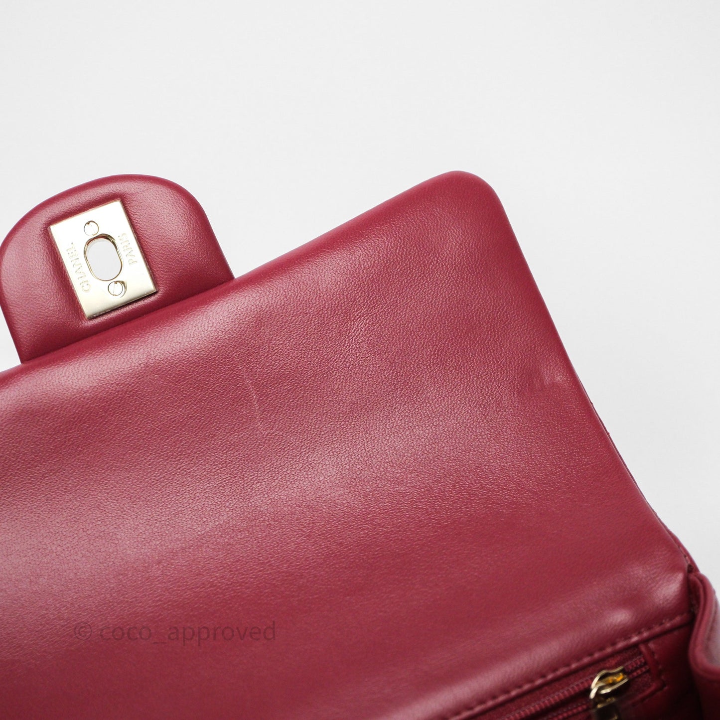 Chanel Top Handle Mini Rectangular Flap Dark Red Lambskin Gold Hardware