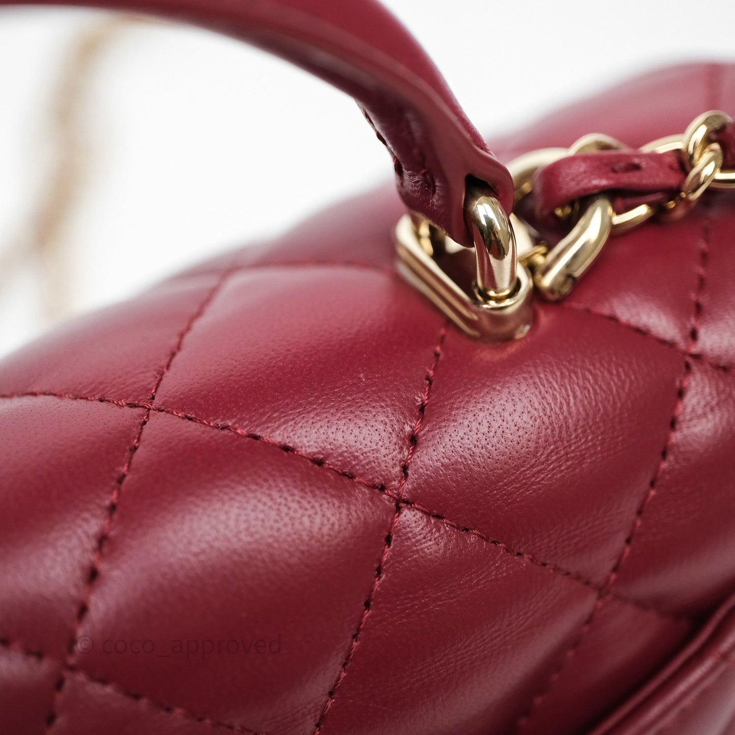 Chanel Top Handle Mini Rectangular Flap Dark Red Lambskin Gold Hardware
