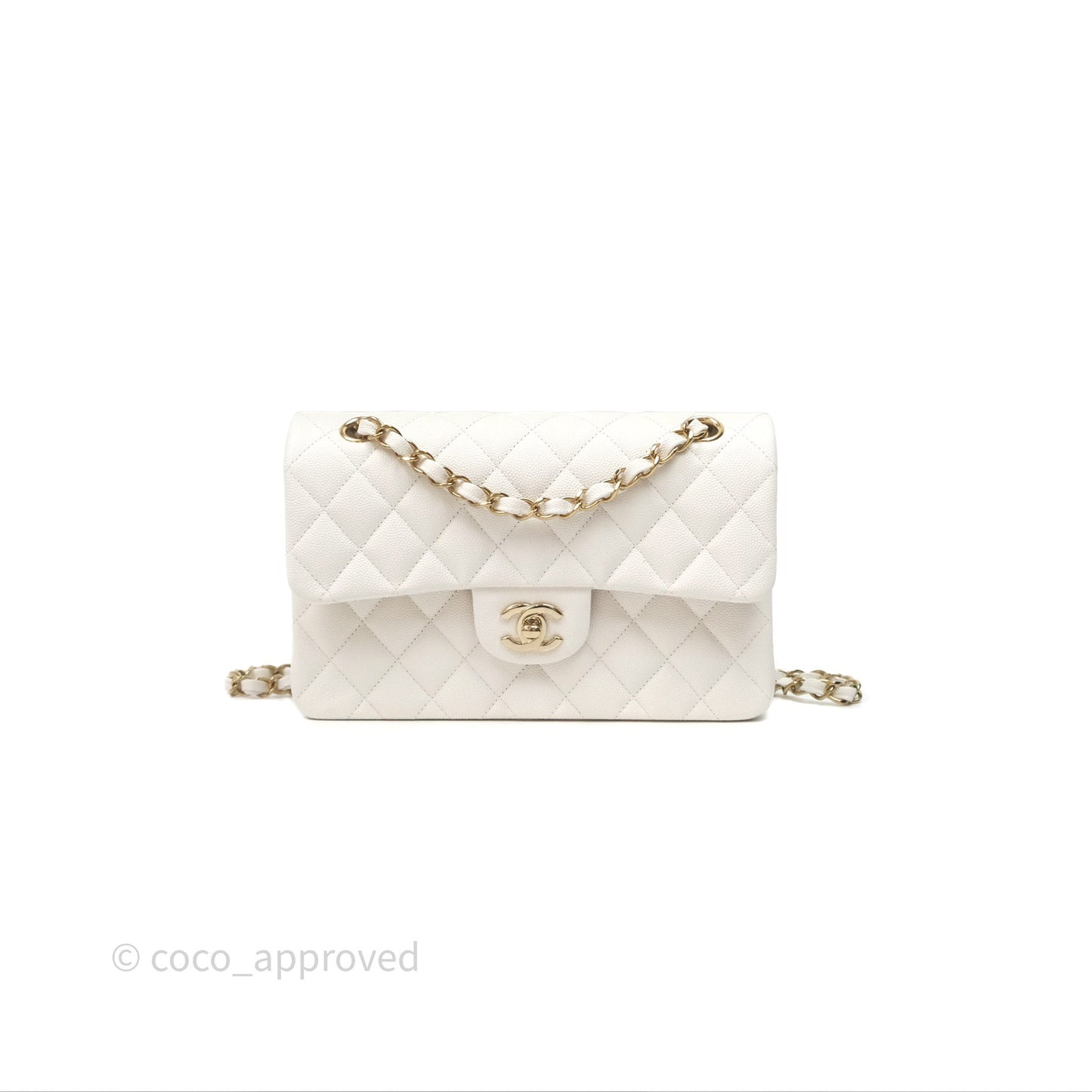 Chanel S/M Small Classic Flap Quilted Ivory White Caviar Gold Hardware