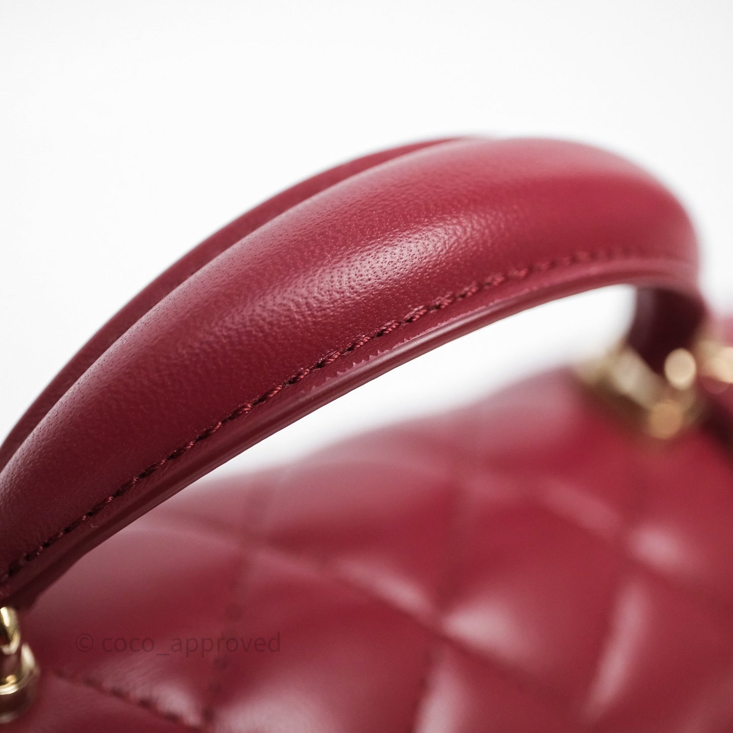 Chanel Top Handle Mini Rectangular Flap Dark Red Lambskin Gold Hardware