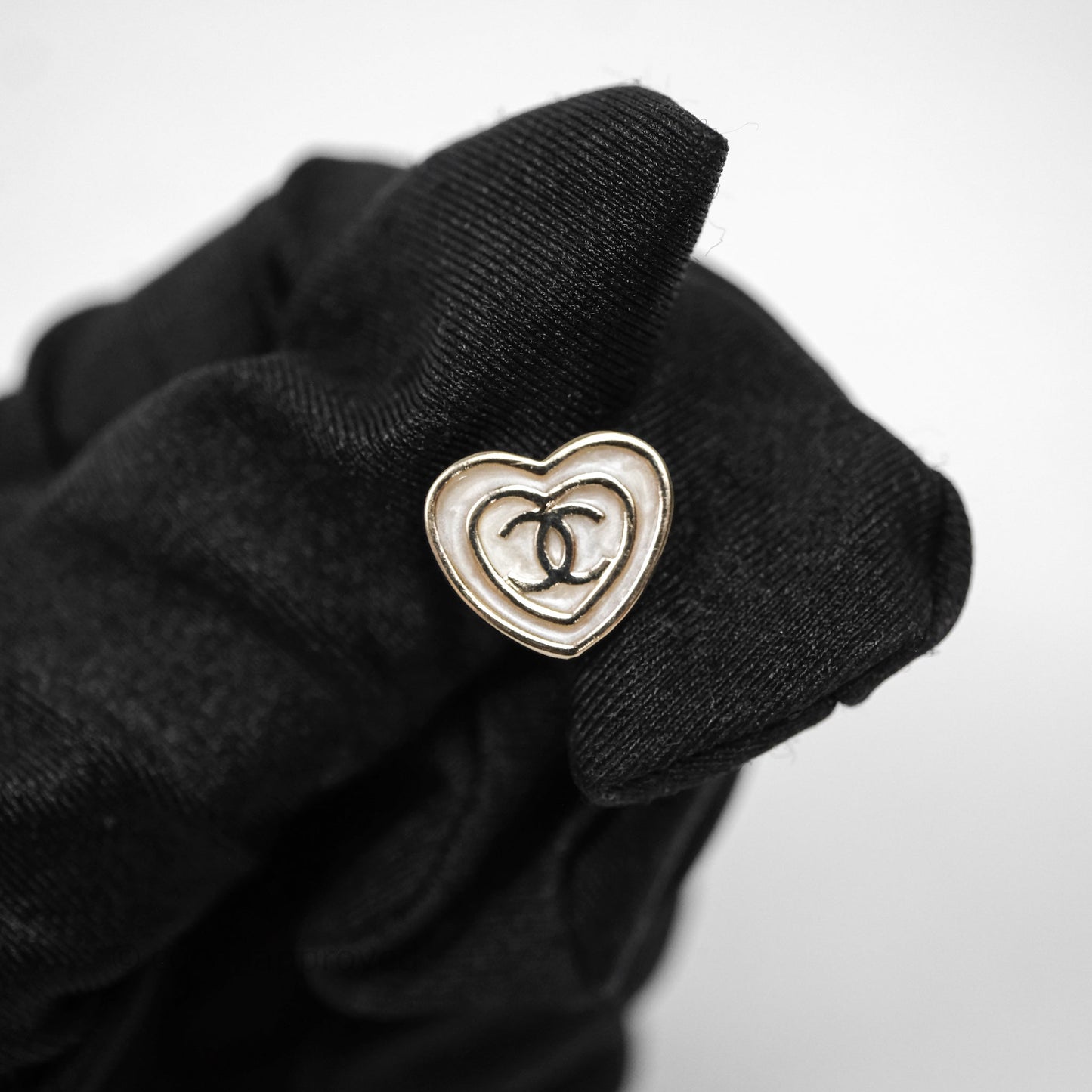 Chanel CC Heart Earrings White Gold Tone 24S
