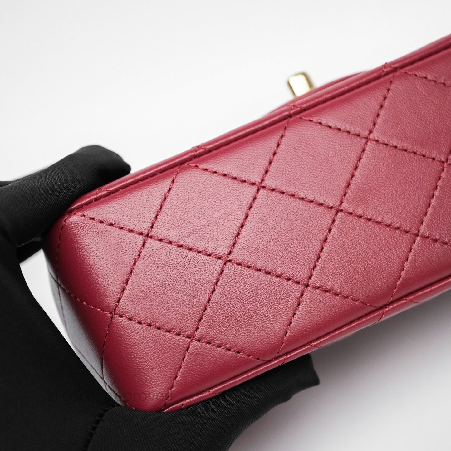Chanel Top Handle Mini Rectangular Flap Dark Red Lambskin Gold Hardware