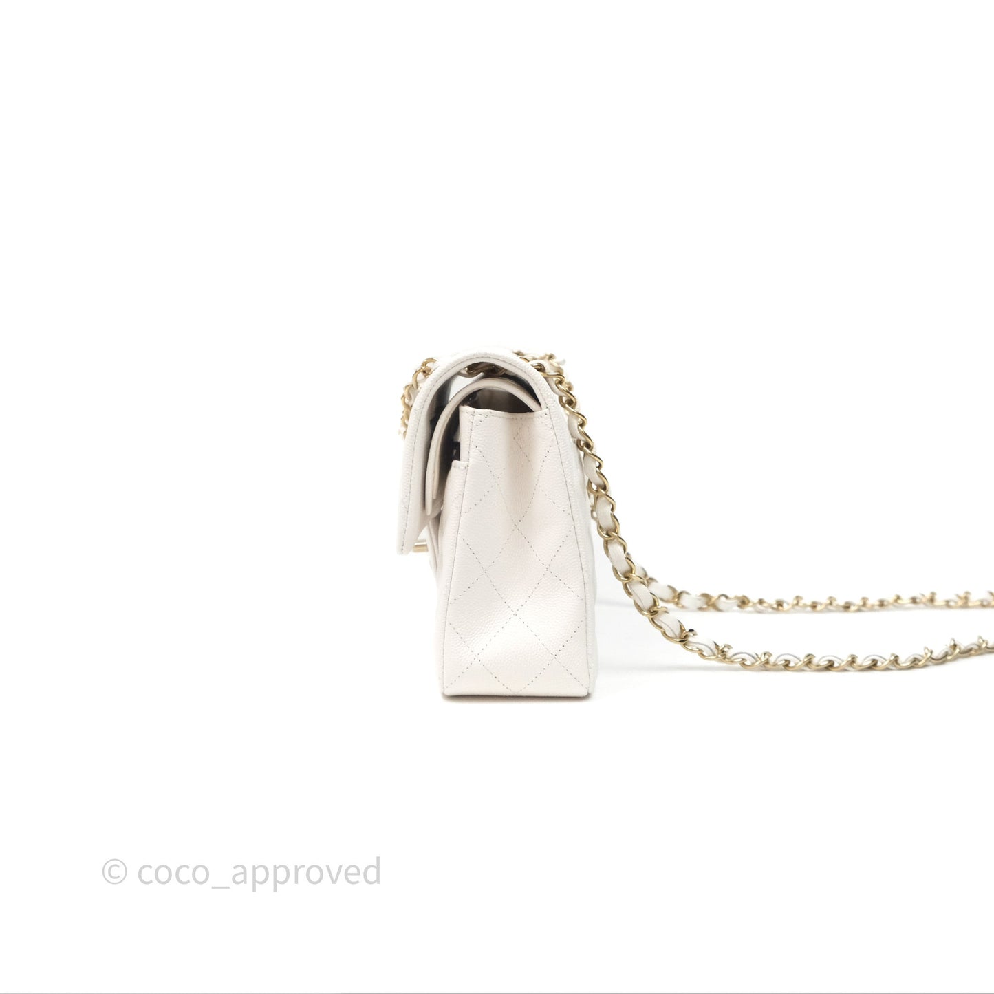 Chanel S/M Small Classic Flap Quilted Ivory White Caviar Gold Hardware