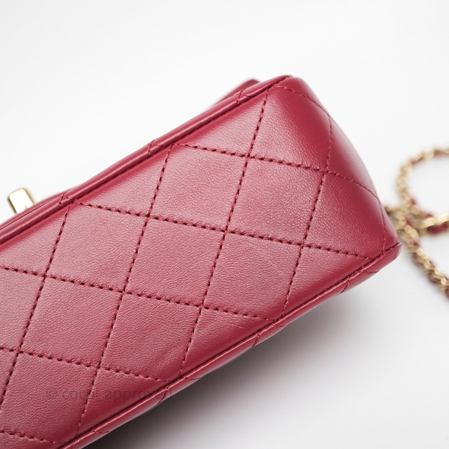 Chanel Top Handle Mini Rectangular Flap Dark Red Lambskin Gold Hardware