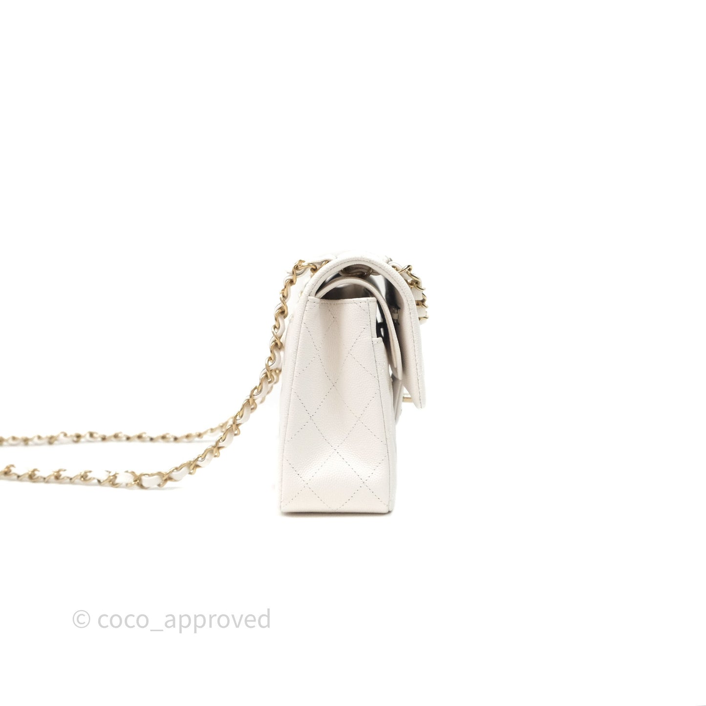 Chanel S/M Small Classic Flap Quilted Ivory White Caviar Gold Hardware