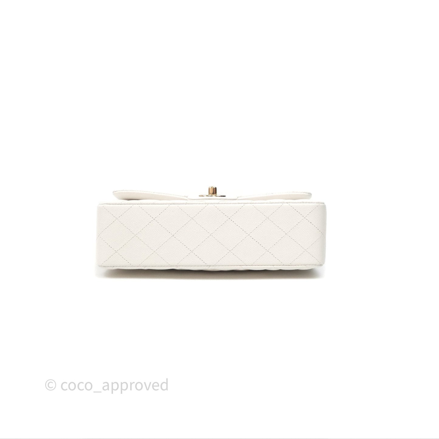 Chanel S/M Small Classic Flap Quilted Ivory White Caviar Gold Hardware